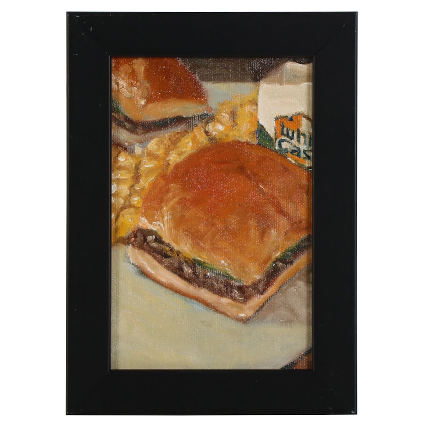 Tom Jordan Still Life Oil Painting of White Castle Sliders, 2020