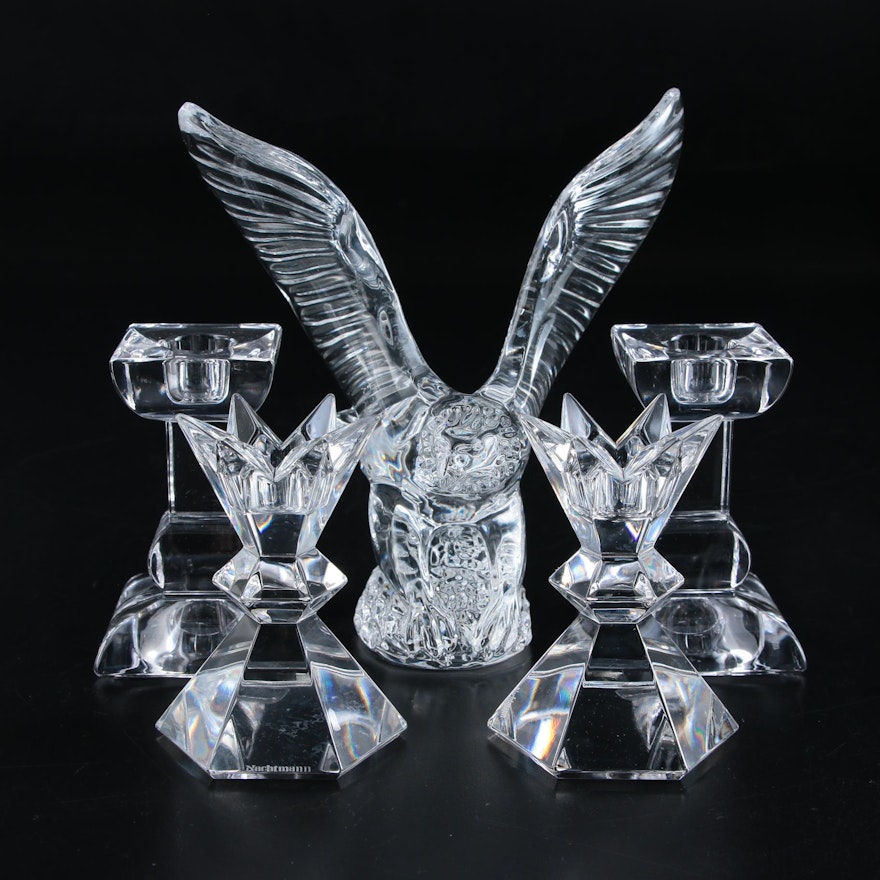 Waterford Crystal Eagle with Other Crystal Candle Sticks, Late 20th Century