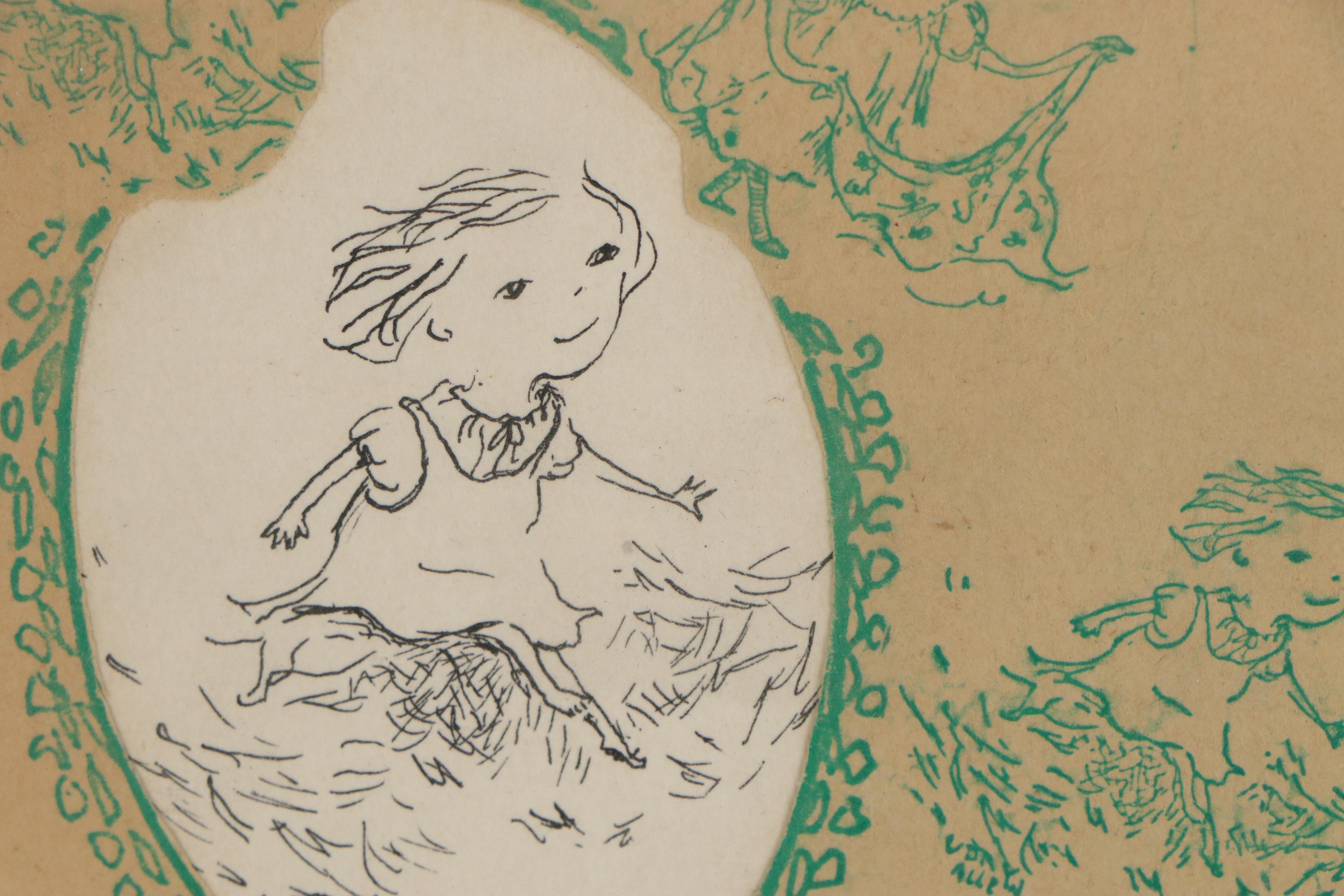 Lois Udry Allen Ink Drawing "Do-Se-Do" and "Grass in the Toes," Mid-20th Century