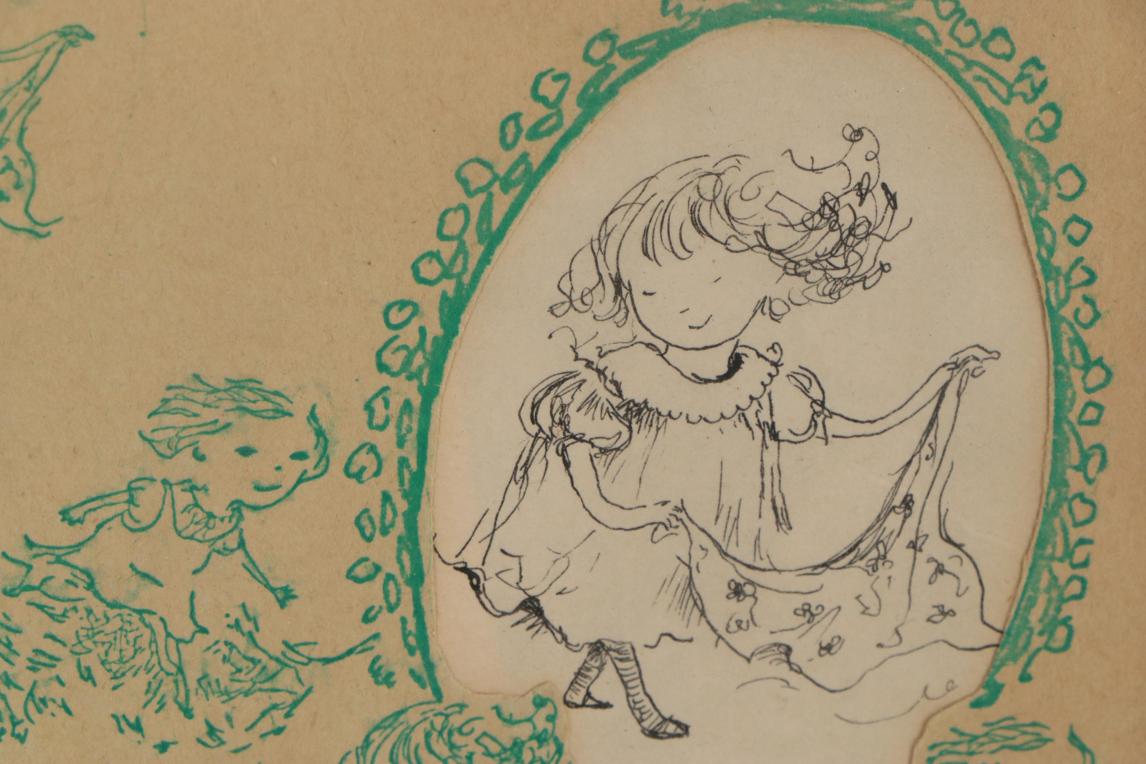 Lois Udry Allen Ink Drawing "Do-Se-Do" and "Grass in the Toes," Mid-20th Century