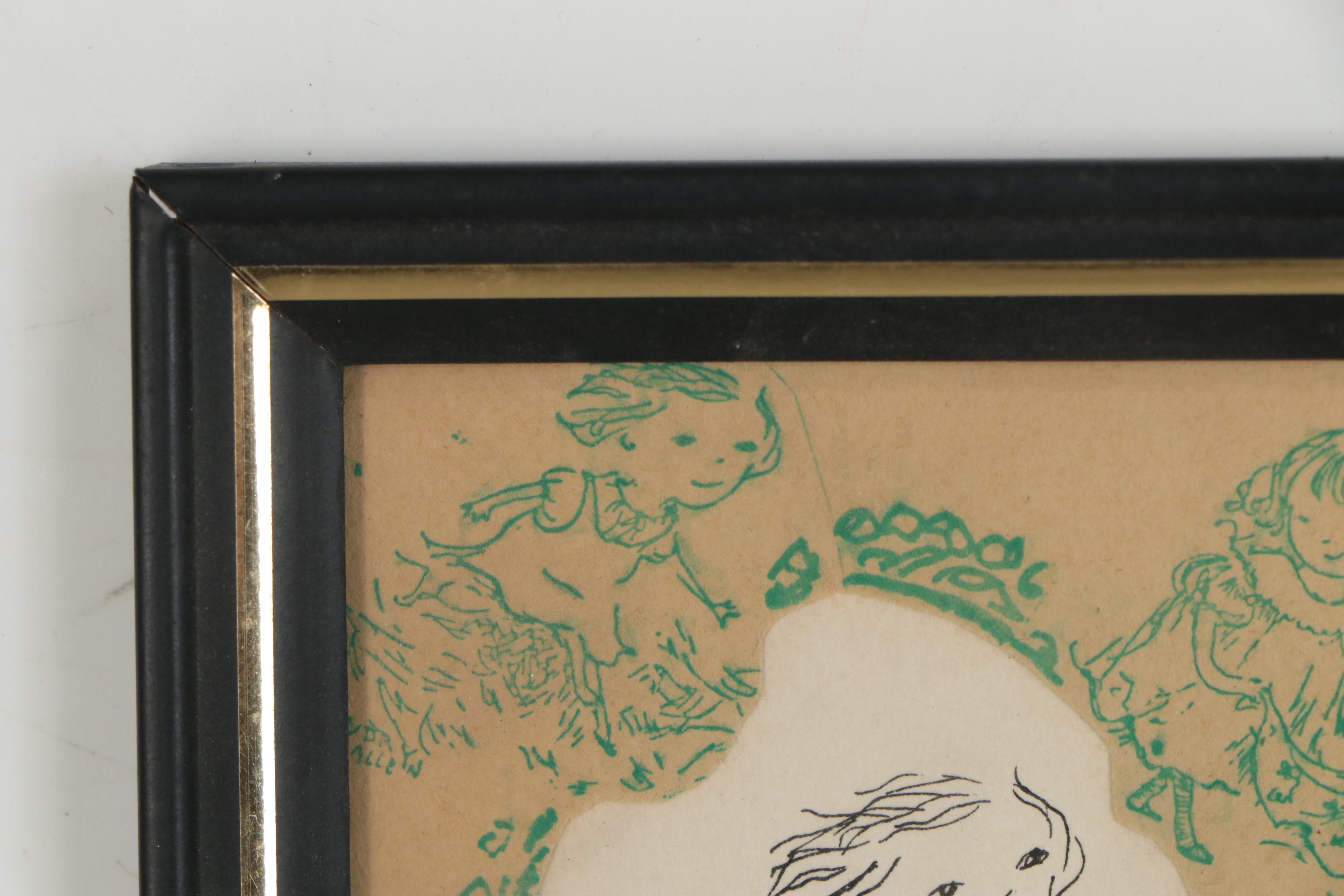 Lois Udry Allen Ink Drawing "Do-Se-Do" and "Grass in the Toes," Mid-20th Century