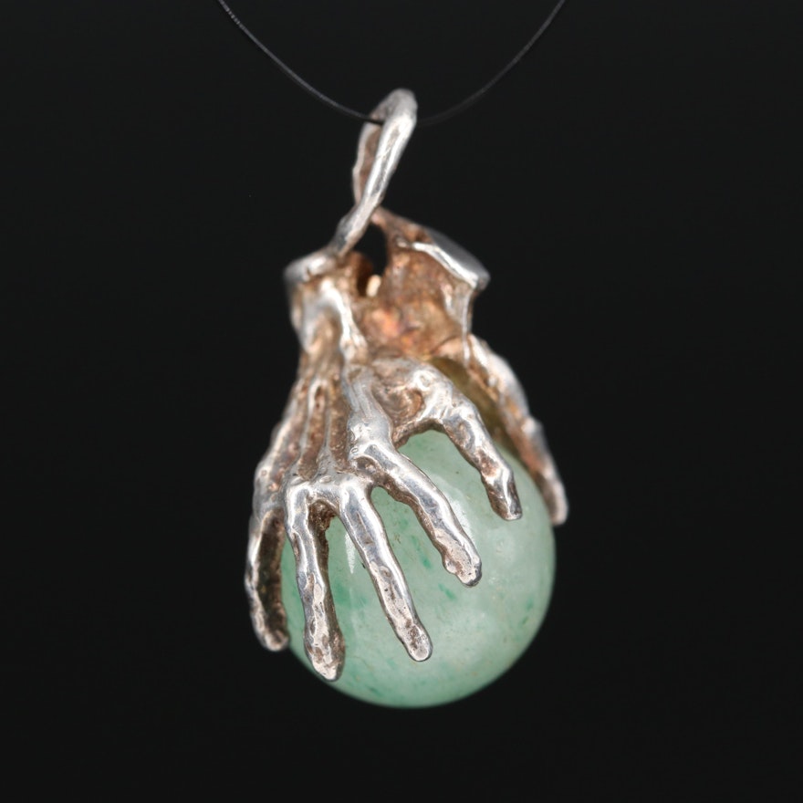 Sterling Aventurine Quartz Hands Pendant