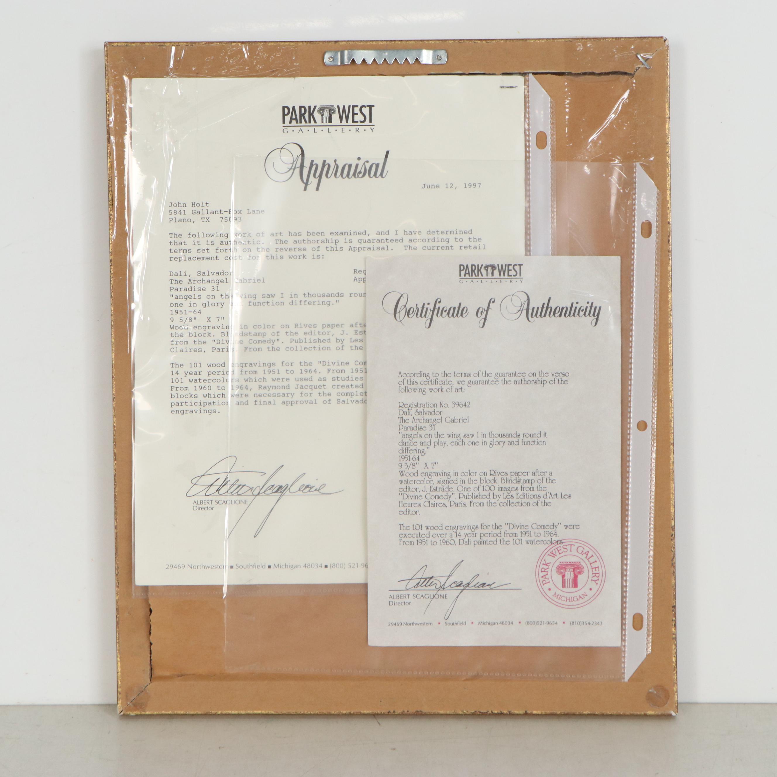 Salvador Dalí Wood Engraving "L'archange Gabriel"