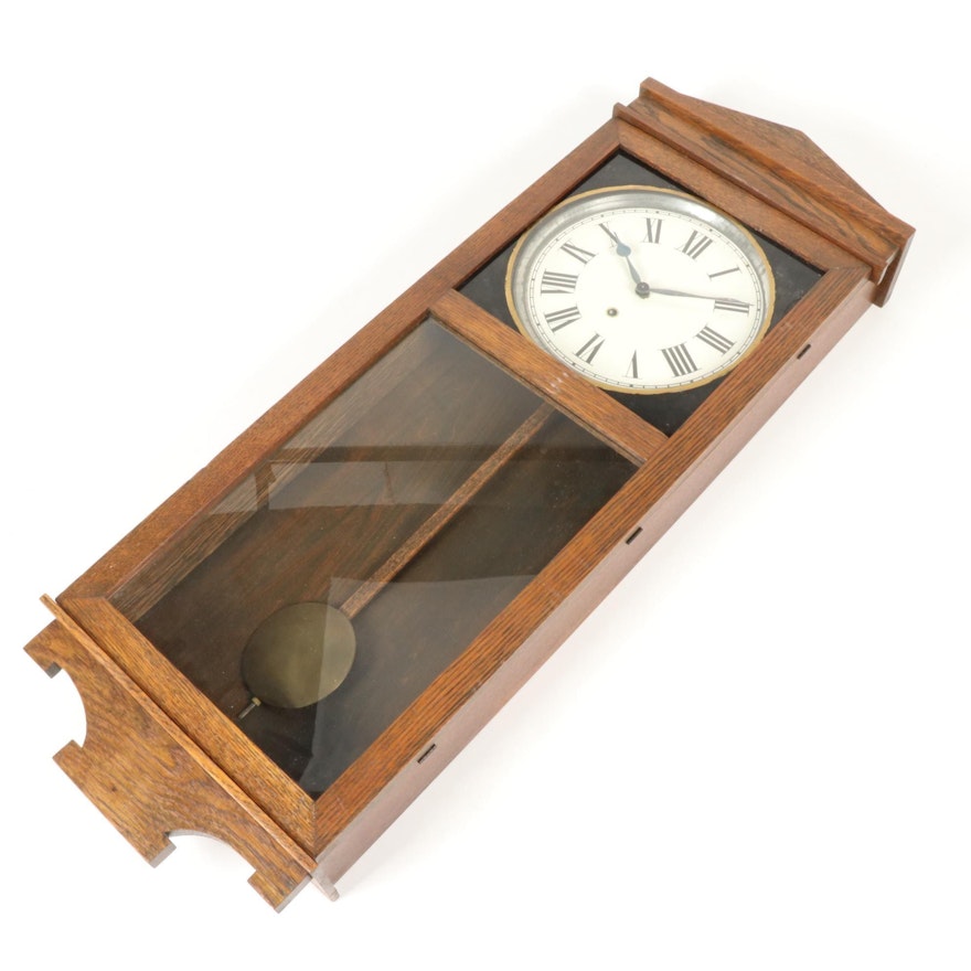 Oak Cased Wall Regulator Clock, Mid-20th Century