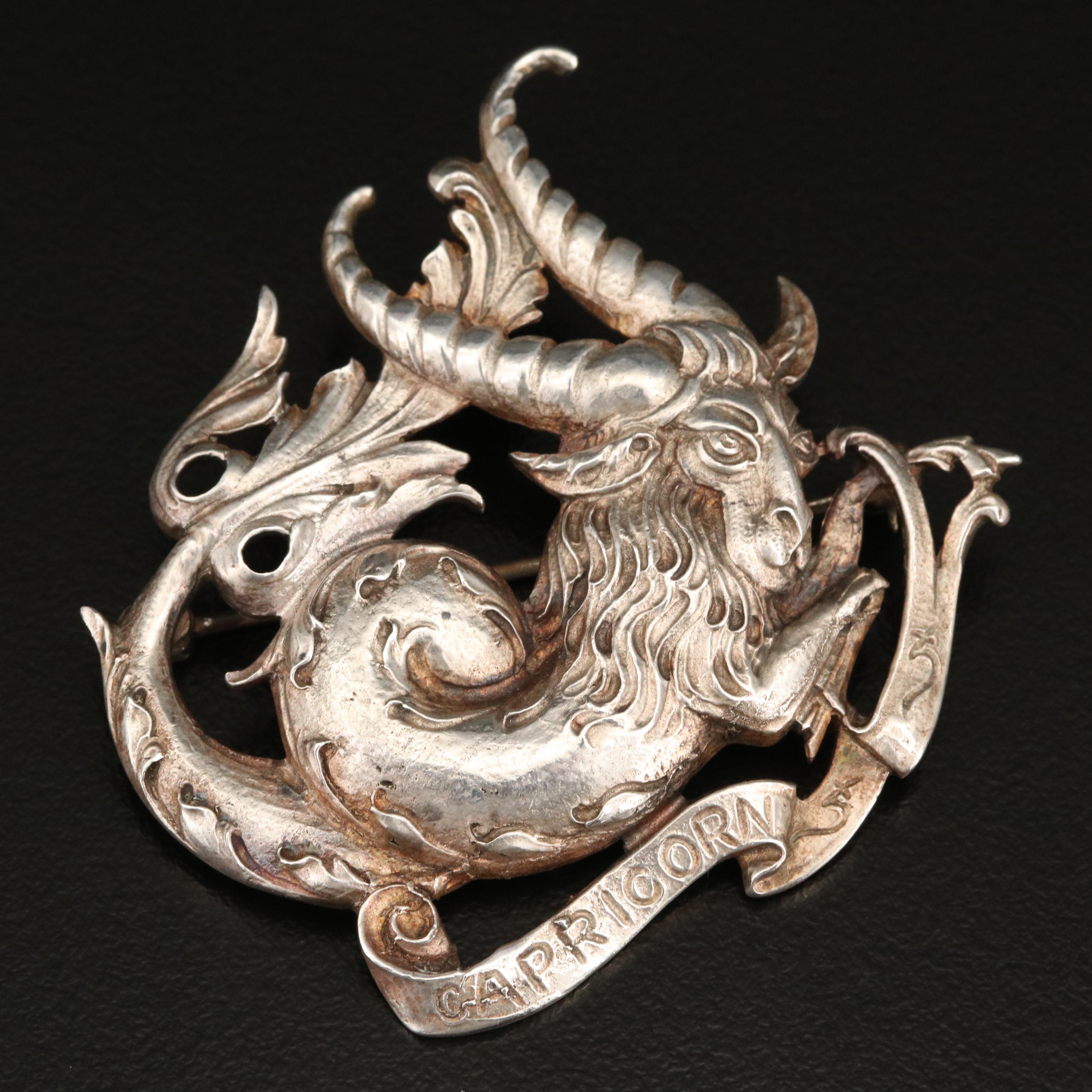 Vintage Guglielmo Cini Sterling Silver Capricorn Brooch