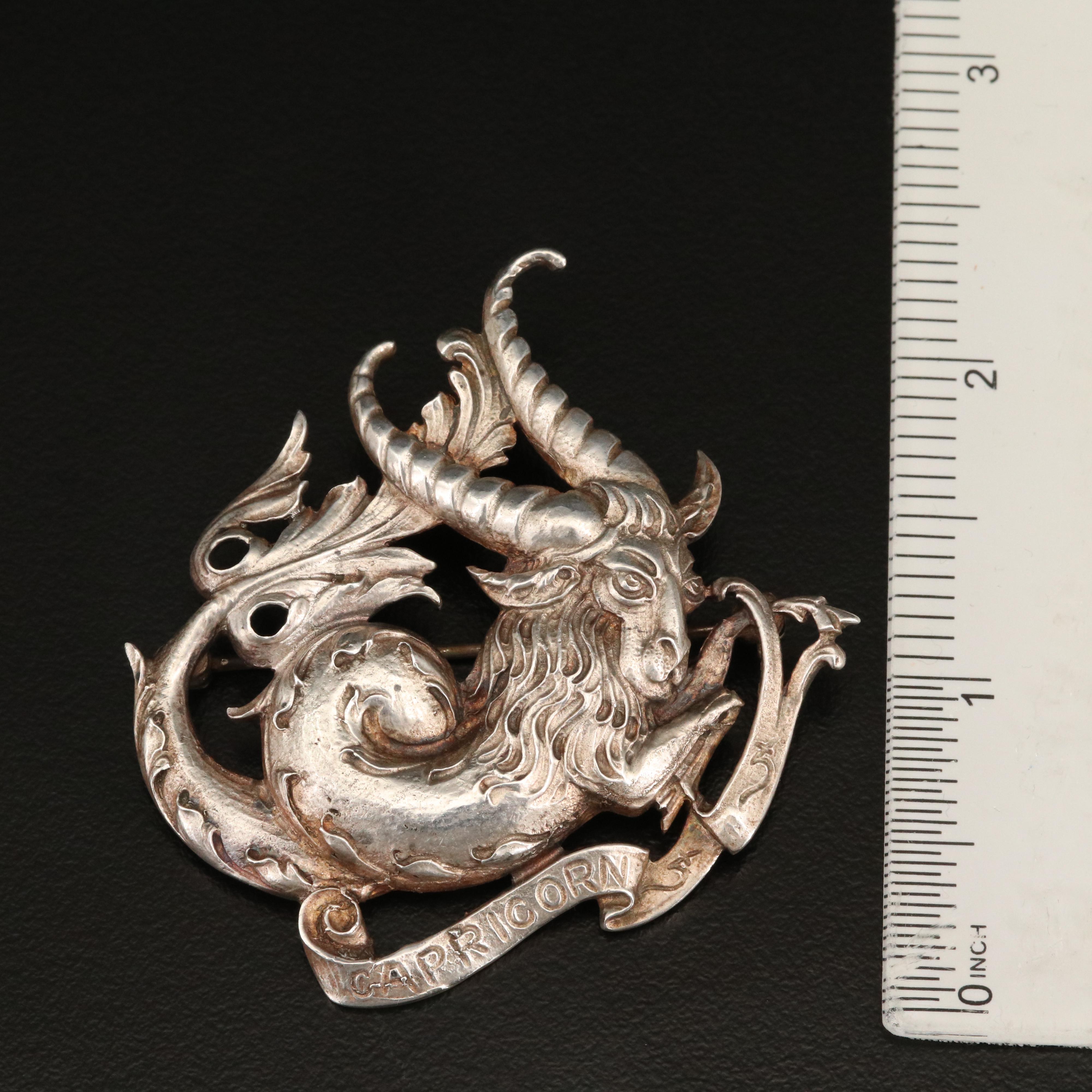 Vintage Guglielmo Cini Sterling Silver Capricorn Brooch