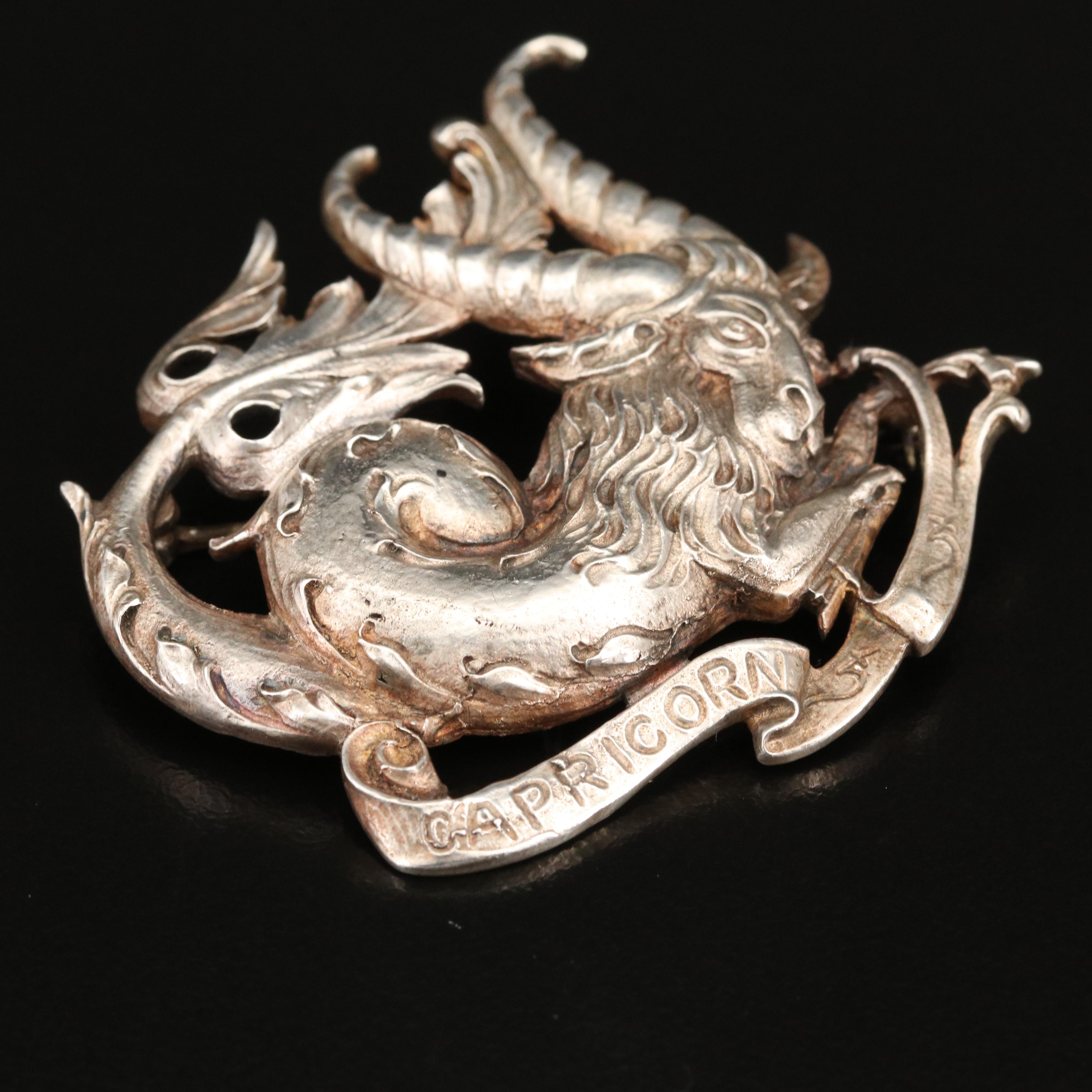 Vintage Guglielmo Cini Sterling Silver Capricorn Brooch