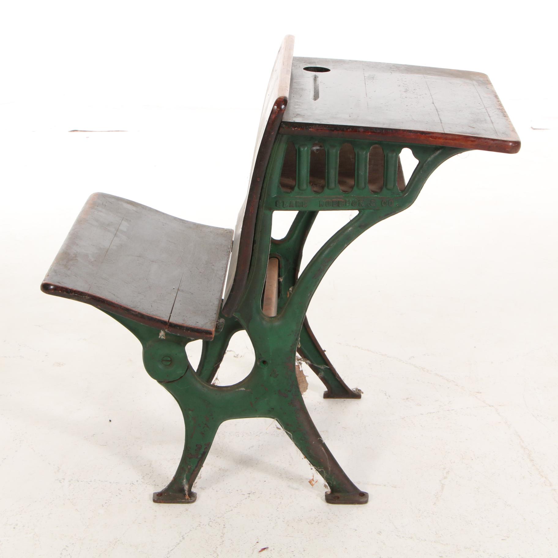 Sears Roebuck & Co. Cast Iron and Wood Folding Student Desk