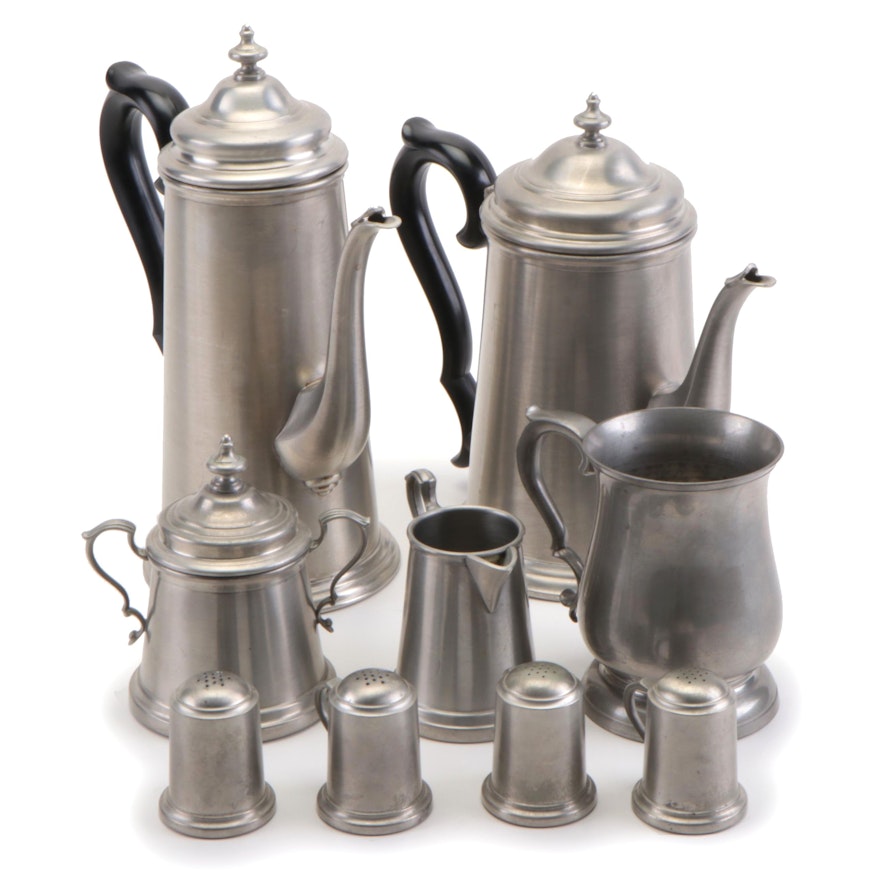 Williamsburg Stieff Pewter Mug and Other Pewter Serveware, 20th Century