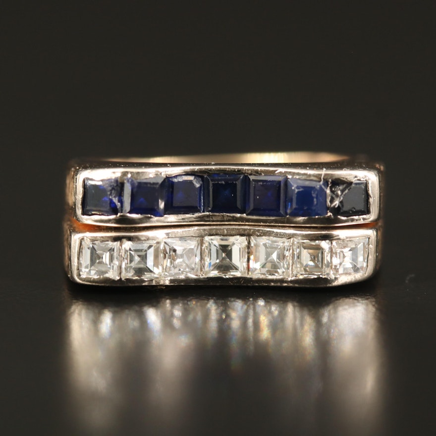 14K 1.13 CTW Diamond and Sapphire Bar Ring