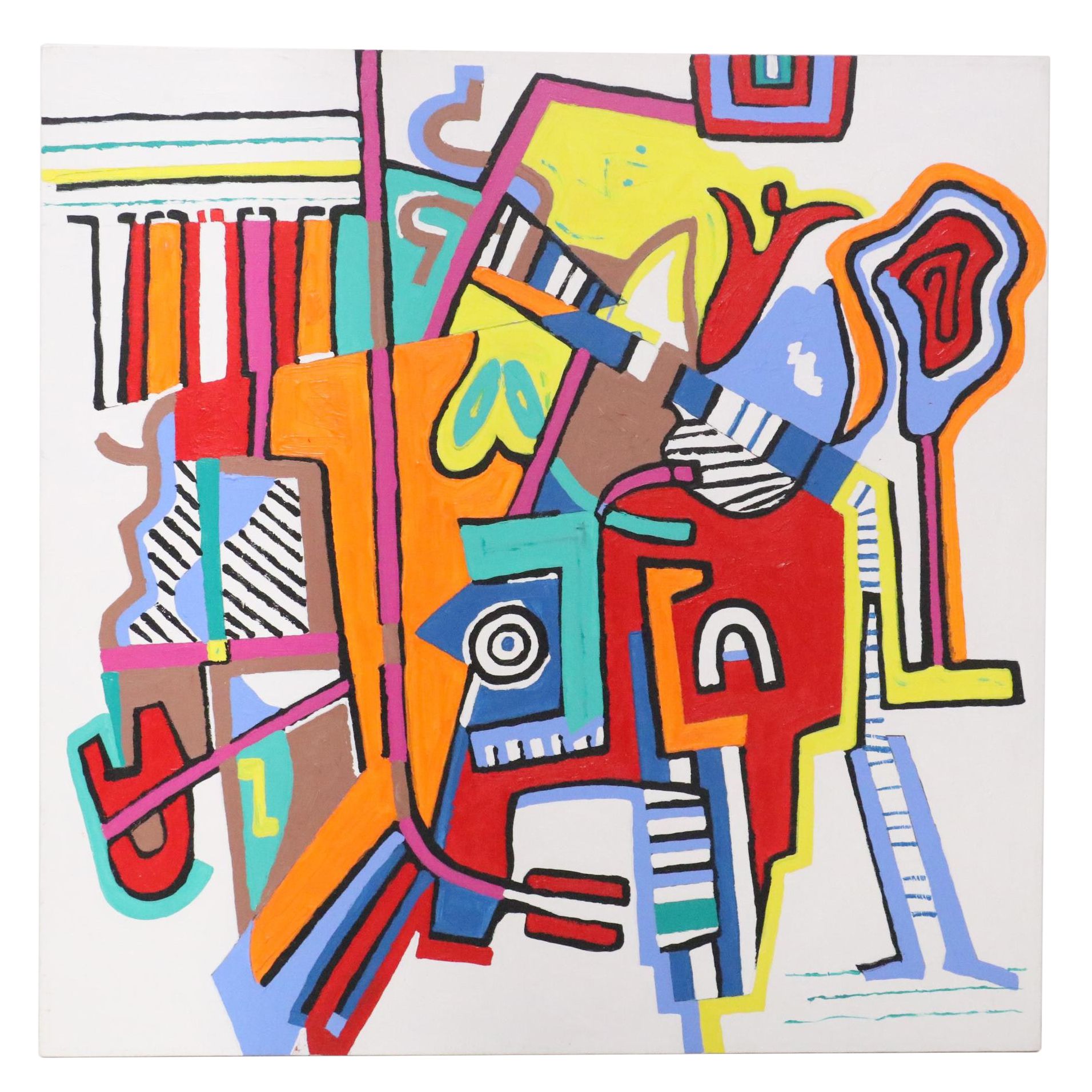 Phyllis Trager Hyman Abstract Acrylic Painting "Vague Eyes," 2005