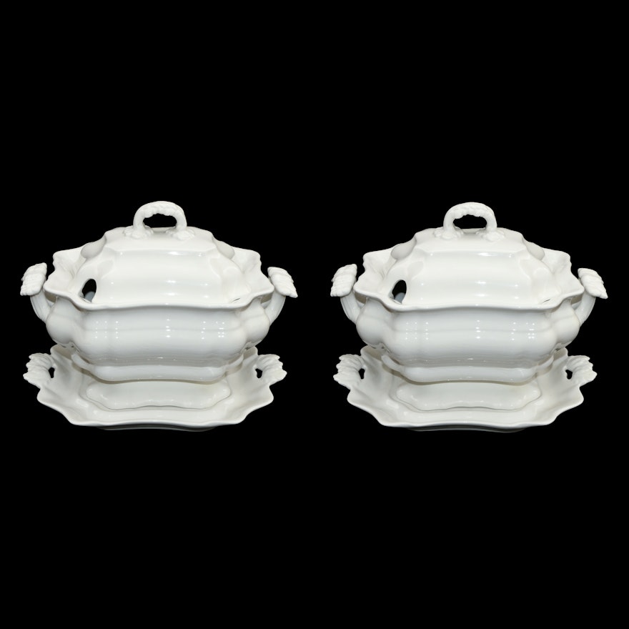 San Marco Italian White Ceramic Tureens, Late 20th Century