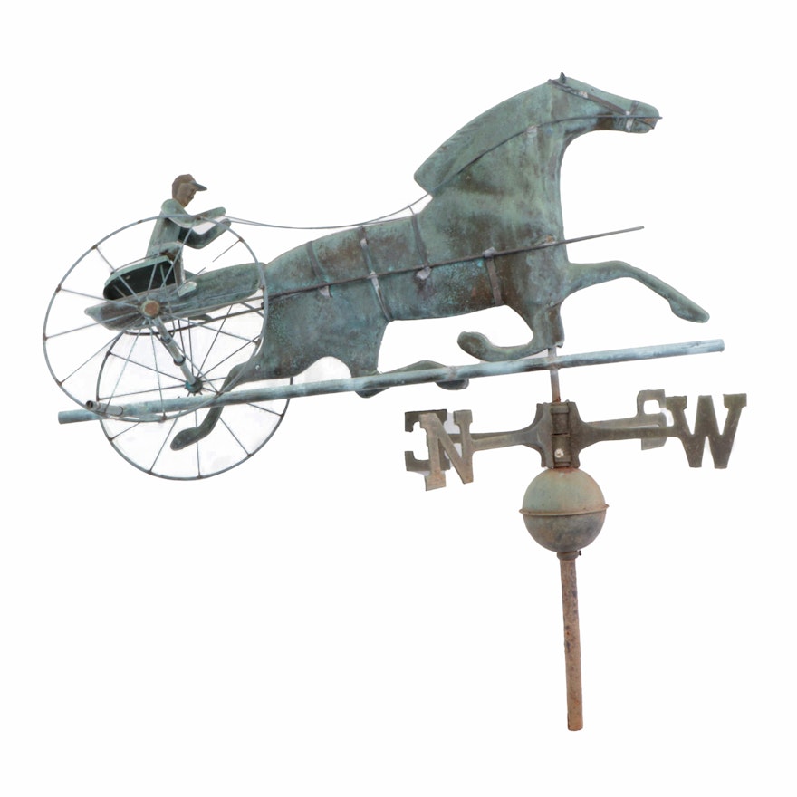 Running Horse-Drawn Carriage Hand-Forged Copper Weather Vane