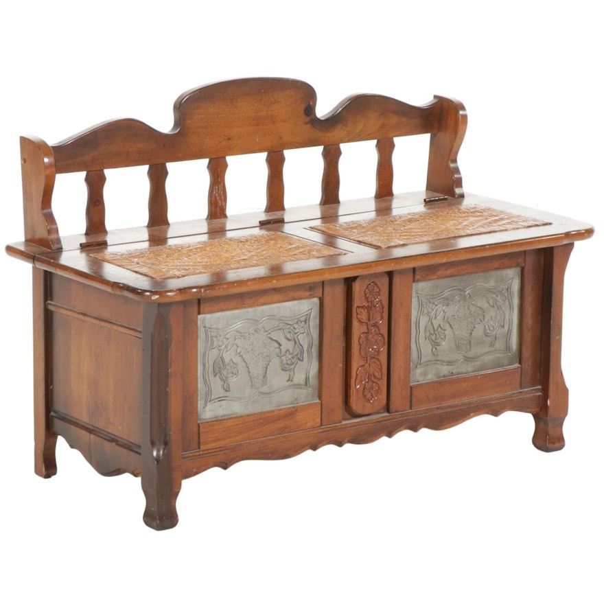 French Provincial Style Cedar-Lined Wood Lift-Lid Storage Bench