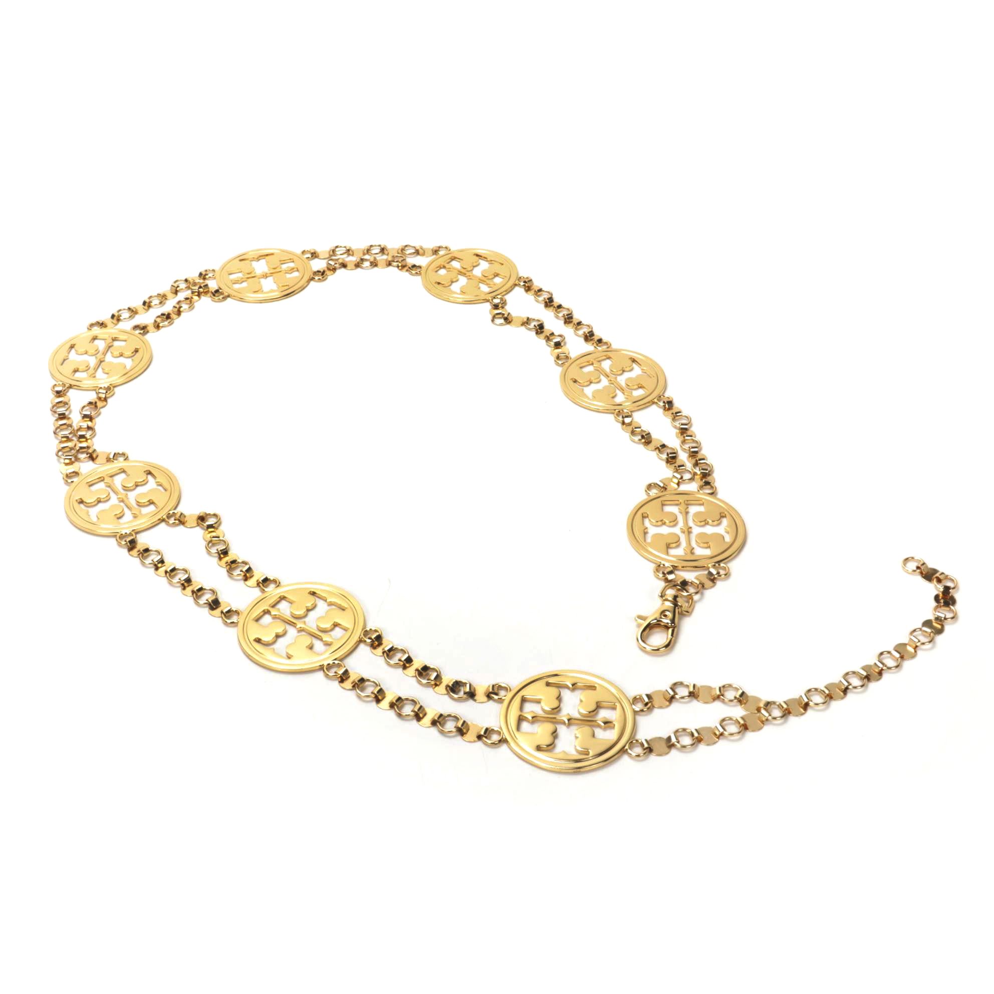 Tory Burch Gold Tone Chain Link Reva Logo Belt