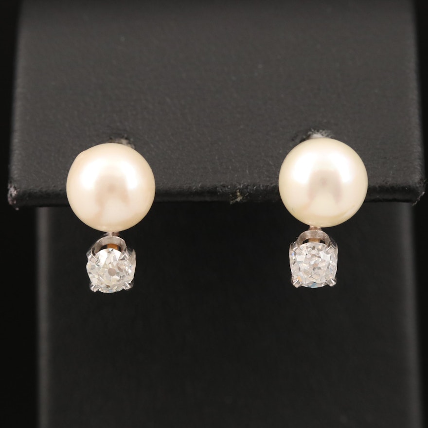 10K Pearl and Diamond Earrings