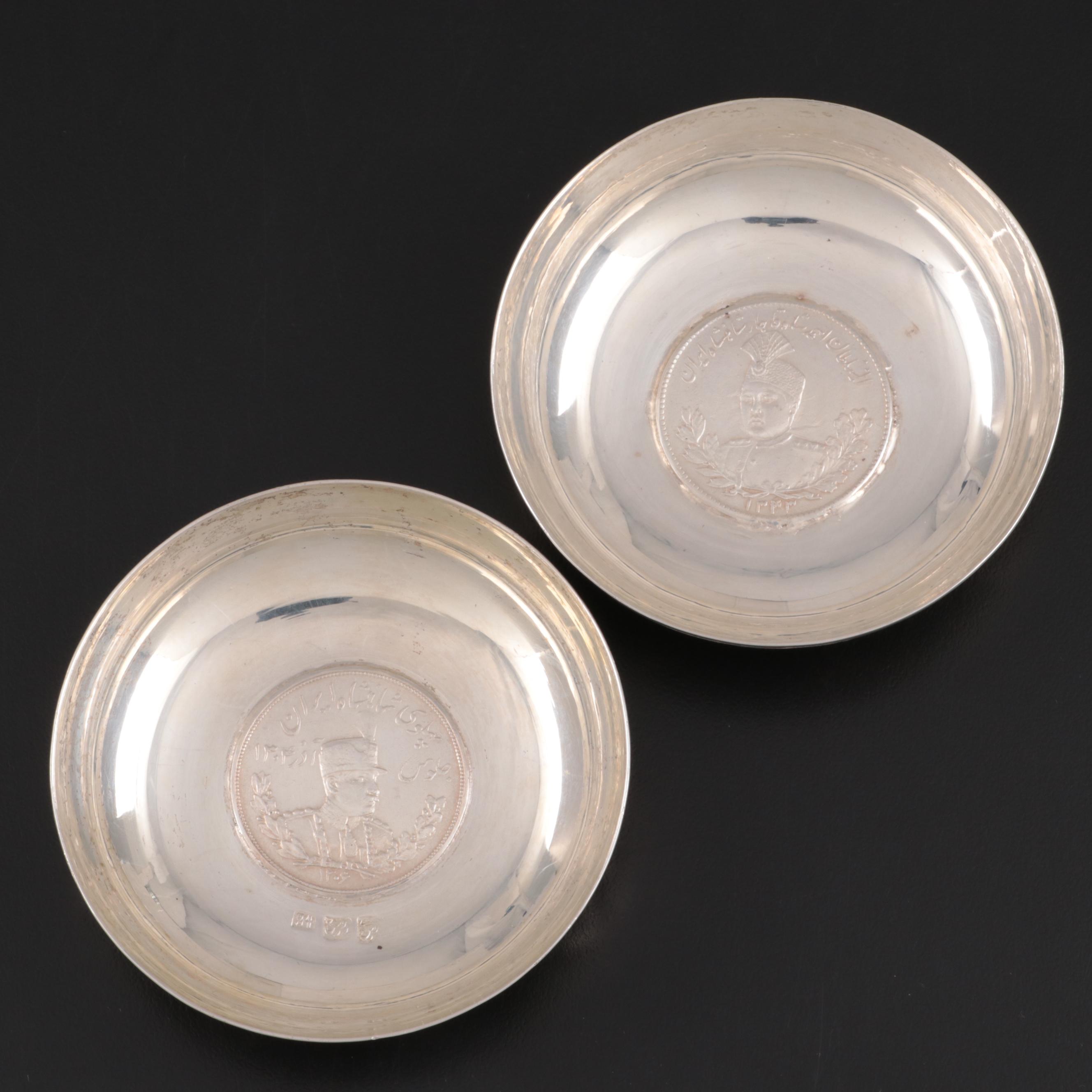 Persian Chased 800 Silver Dīnār Coin Bowls, Early to Mid 20th Century