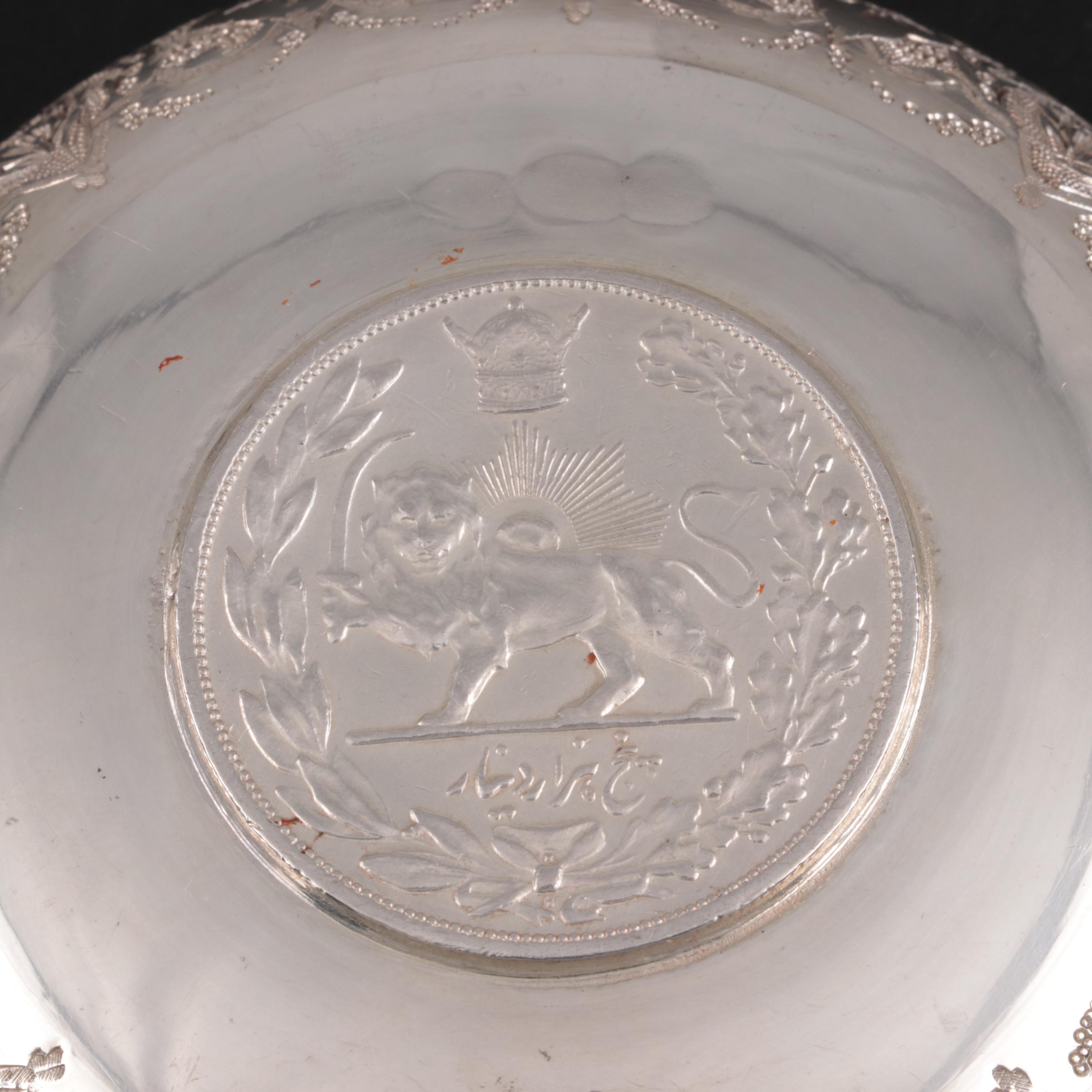 Persian Chased 800 Silver Dīnār Coin Bowls, Early to Mid 20th Century