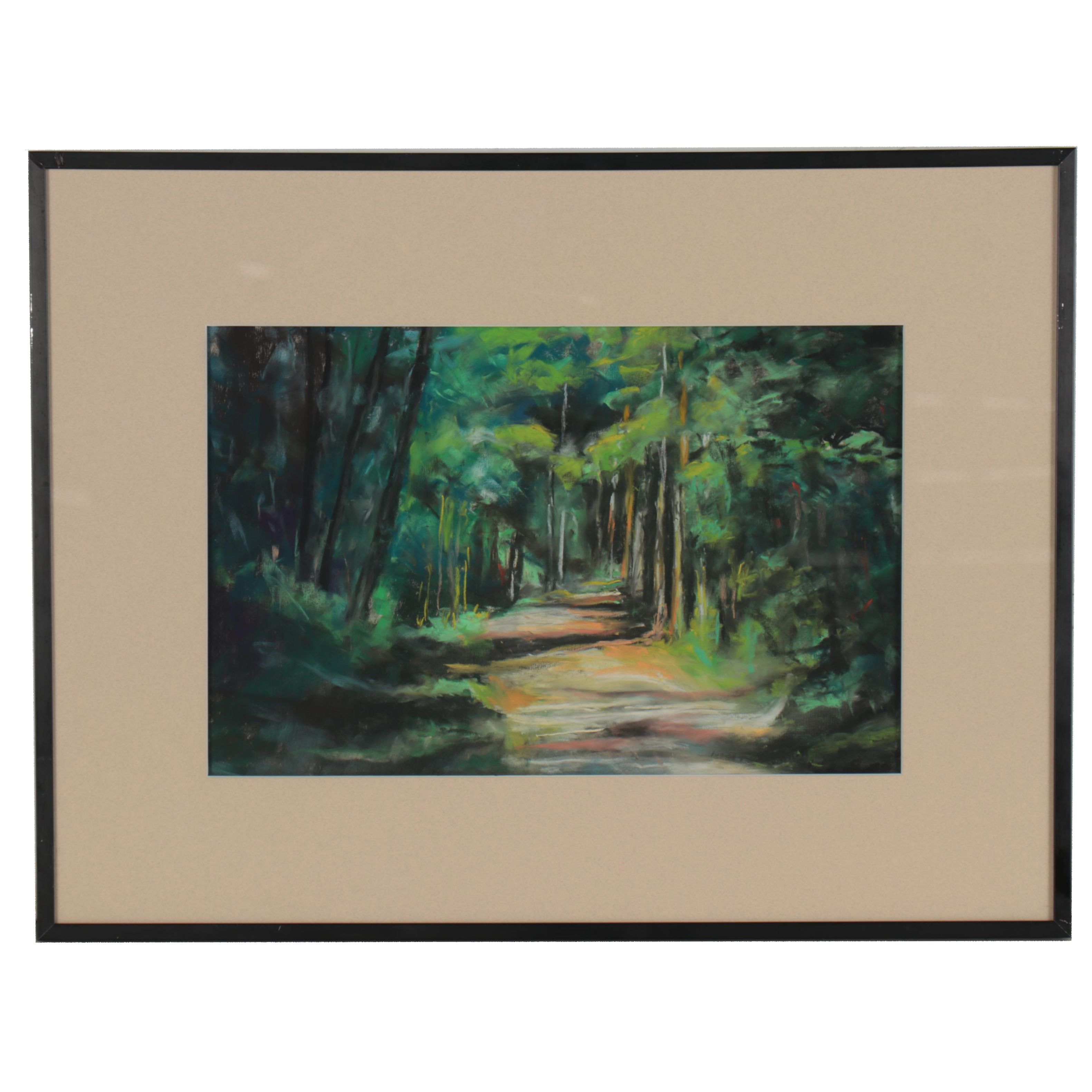 Leigh Rodenbough Pastel Drawing "Into the Woods," Late 20th Century