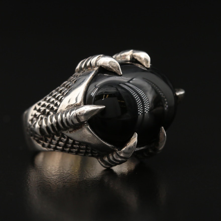 Sterling Silver Black Onyx Dragon Claw Ring