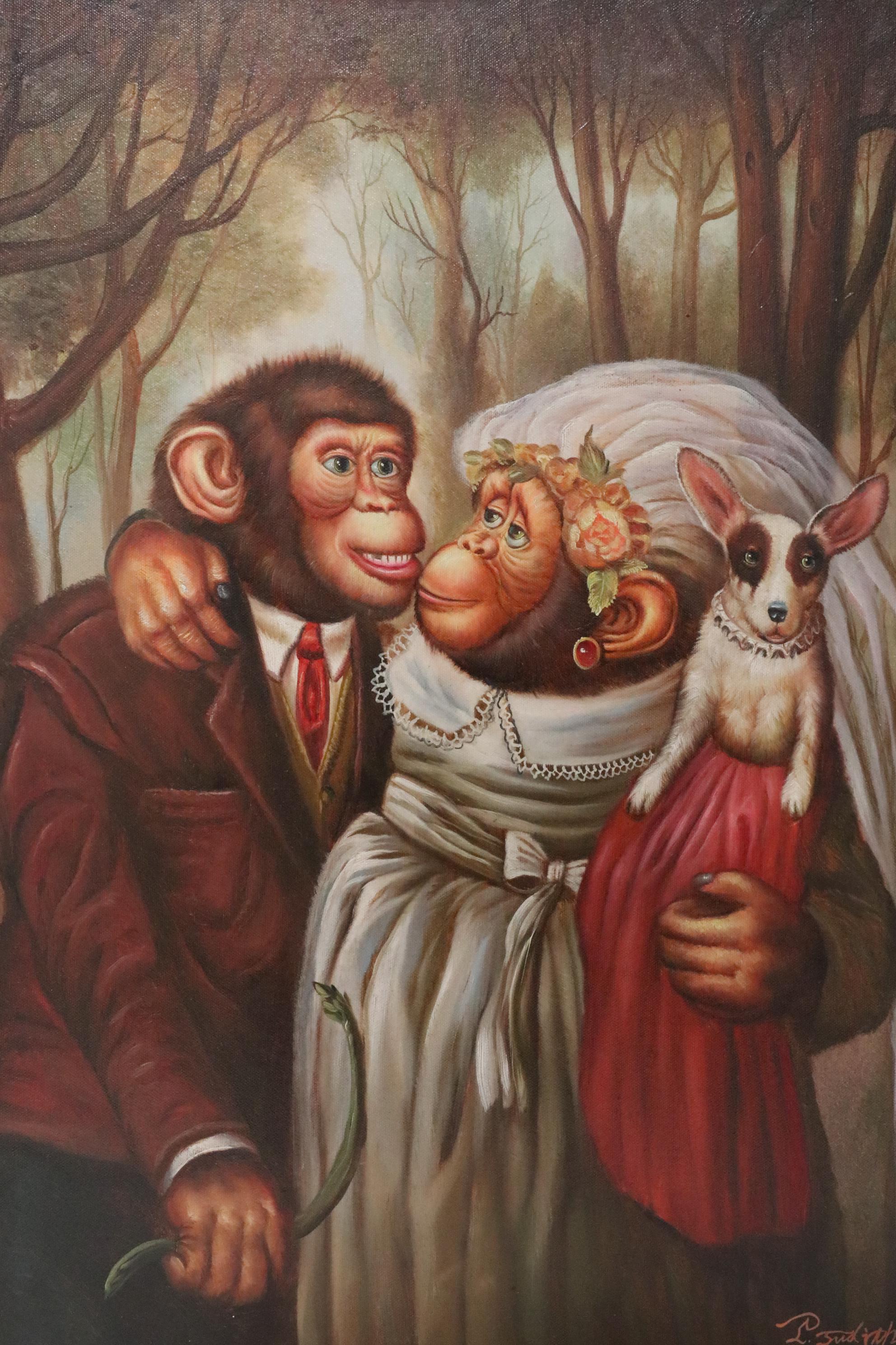 Oil Painting after Donald Roller Wilson "The Wedding of Jimmy and Naughty Betty"