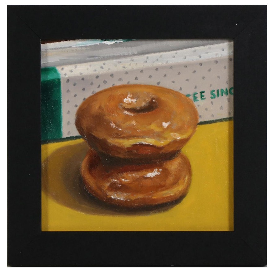 Tom Jordan Still Life Oil Painting of Krispy Kreme Doughnuts, 21st Century