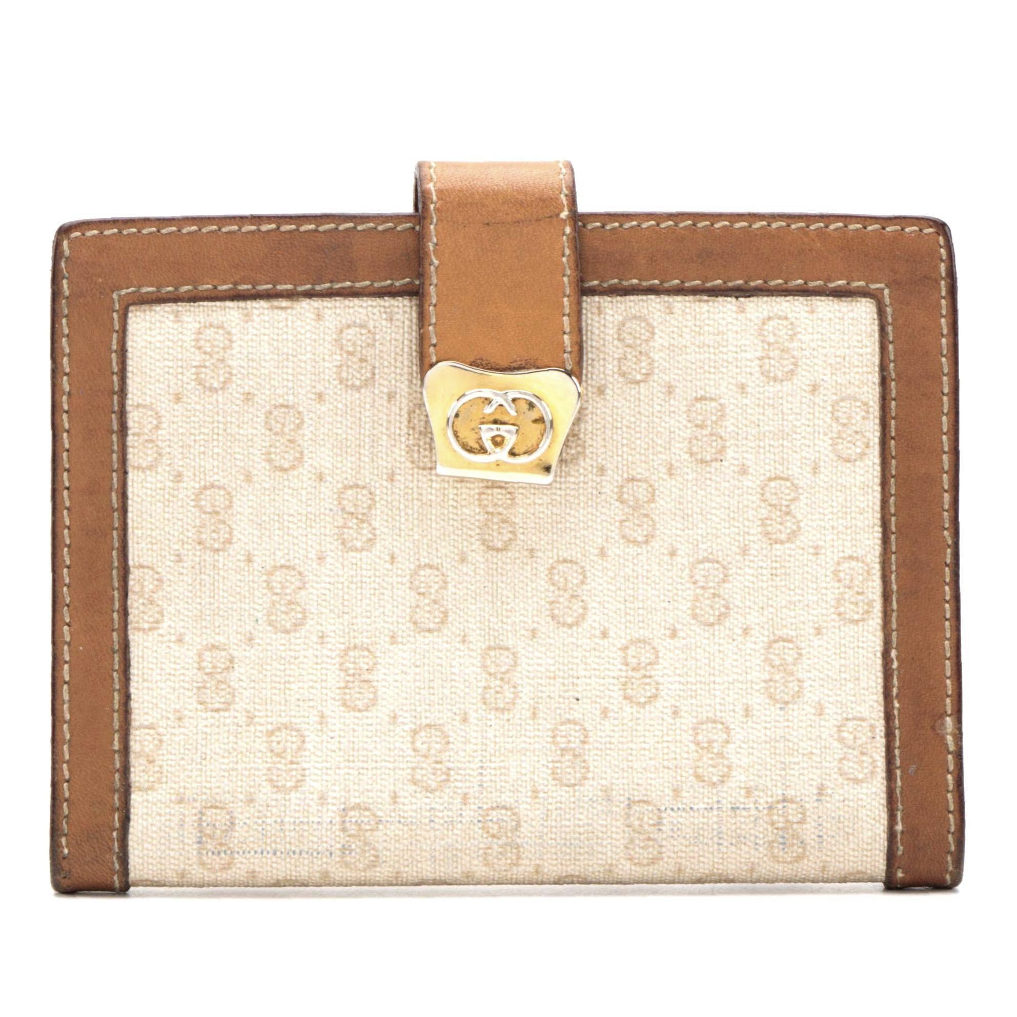 Gucci Notepad Case in Ivory Micro GG Coated Canvas with Brown Leather Trim