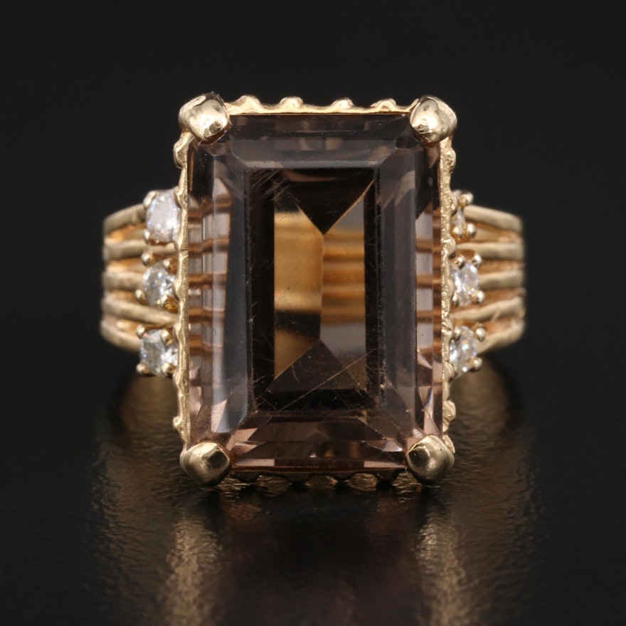 14K Smoky Quartz and Diamond Ring