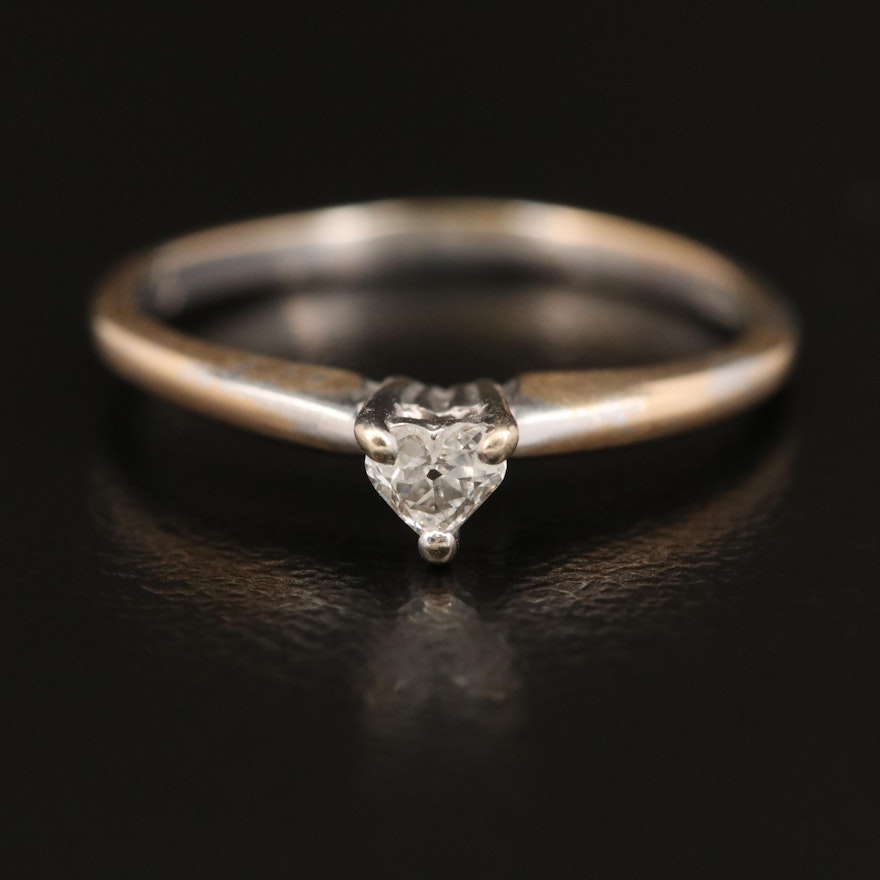 14K 0.09 CT Heart Shaped Diamond Solitaire Ring