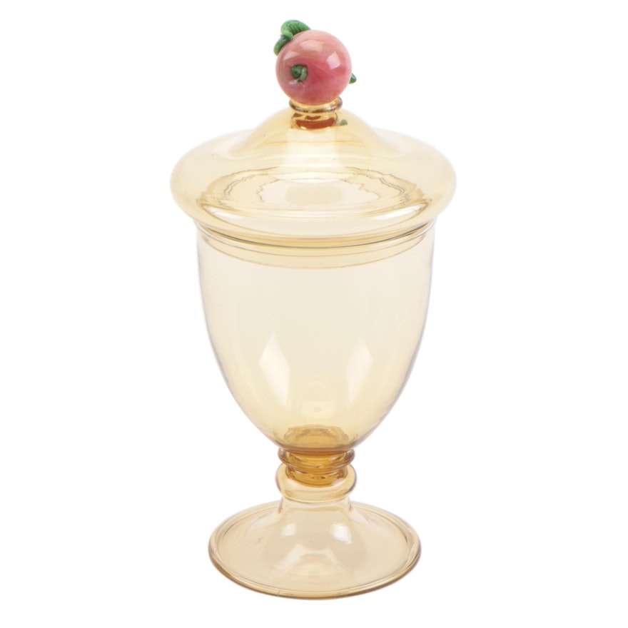 Steuben Amber Art Glass Covered Vase with Fruit Finial, Early 20th Century