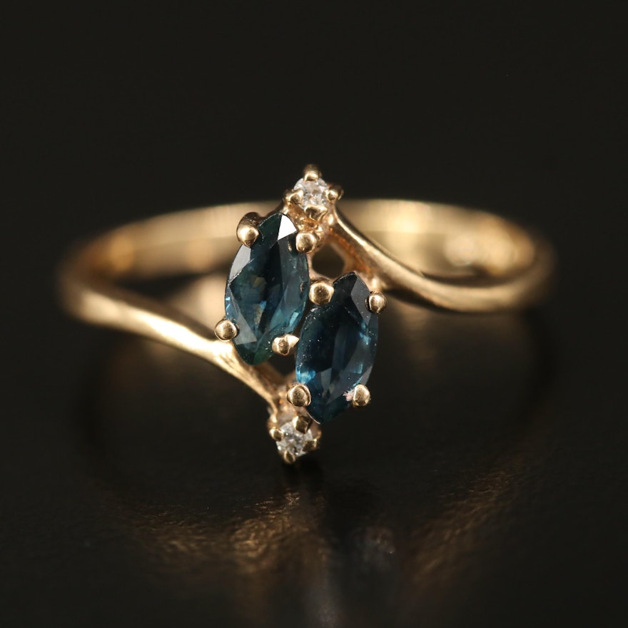 14K Sapphire and Diamond Bypass Ring