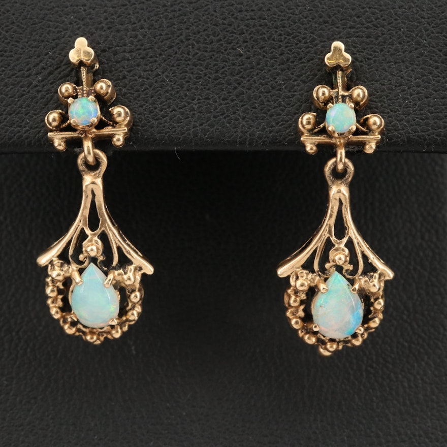 14K Vintage Inspired Opal Drop Earrings