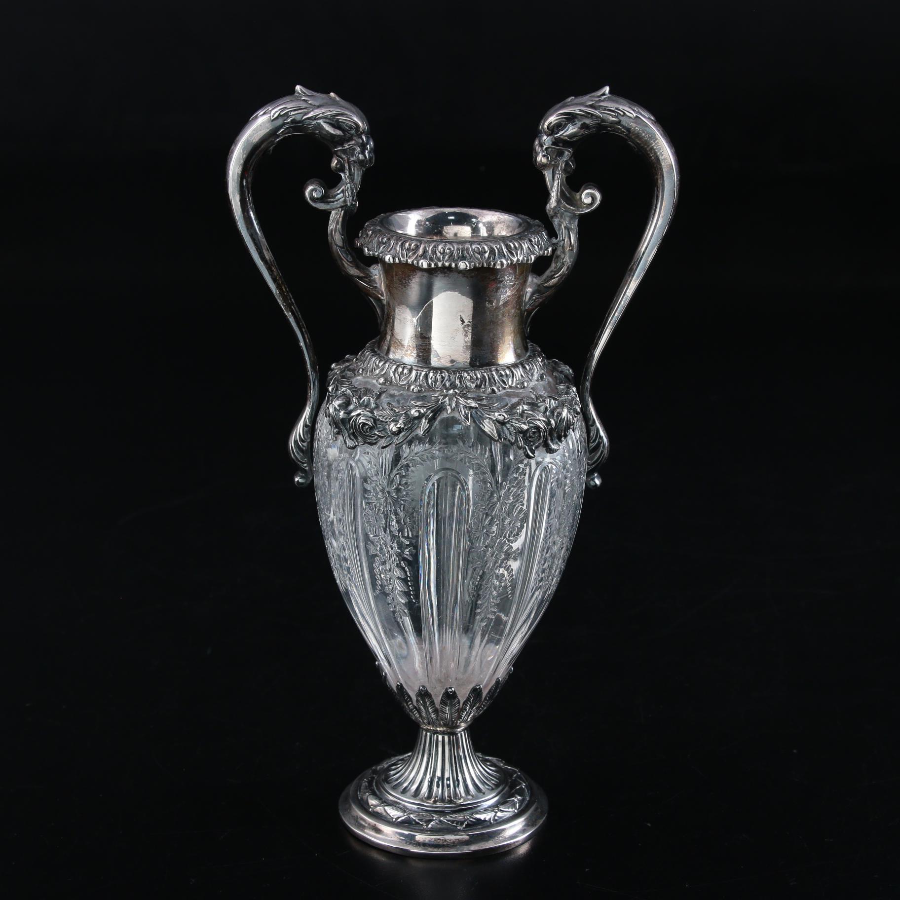 Theodore B. Starr Mounted Sterling Silver Glass Vase, Late 19th/Early 20th C.