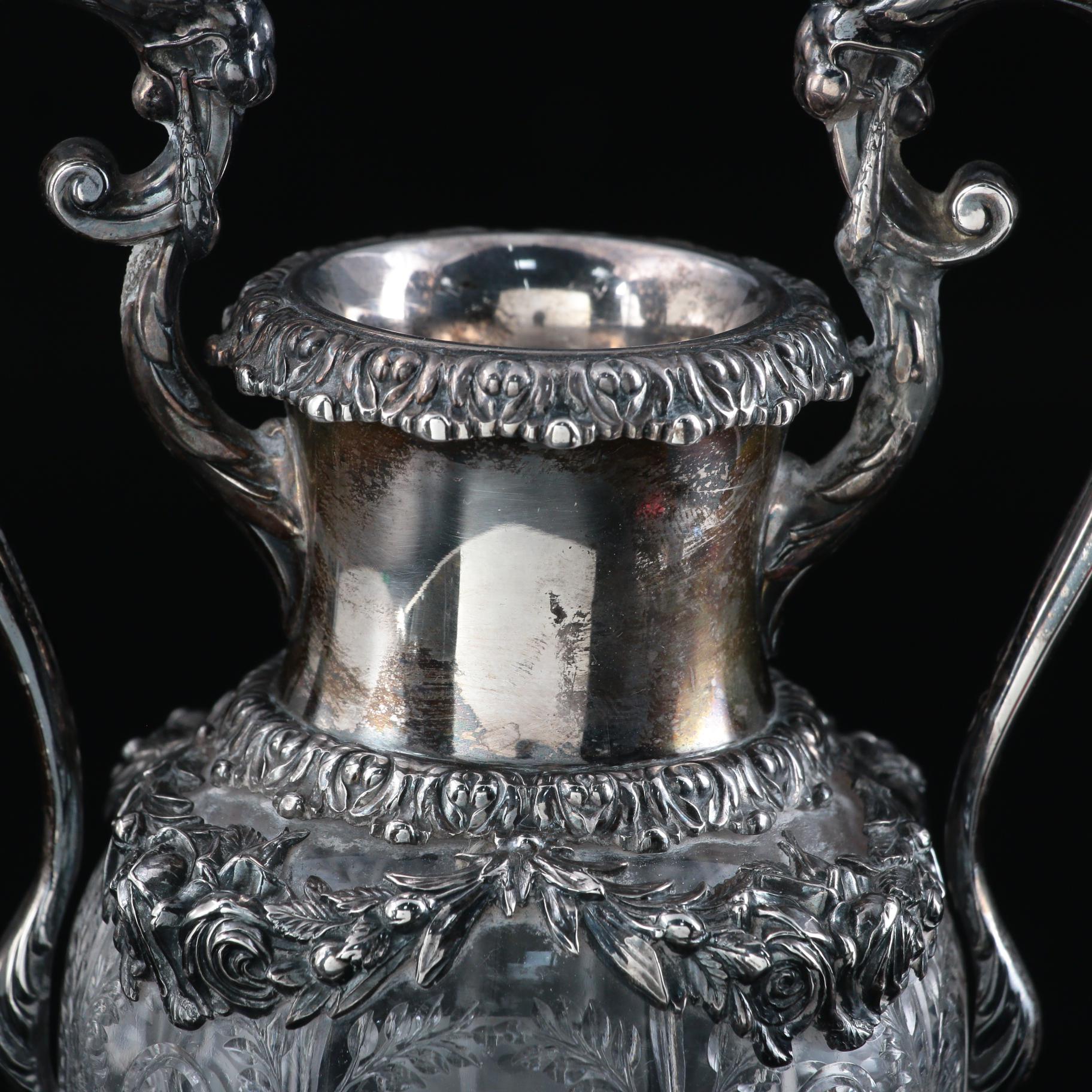 Theodore B. Starr Mounted Sterling Silver Glass Vase, Late 19th/Early 20th C.