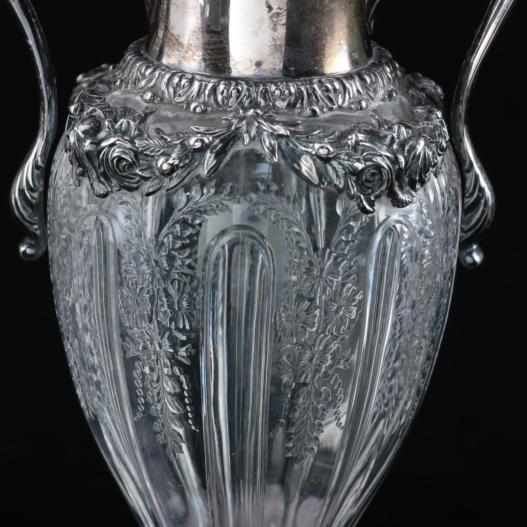 Theodore B. Starr Mounted Sterling Silver Glass Vase, Late 19th/Early 20th C.