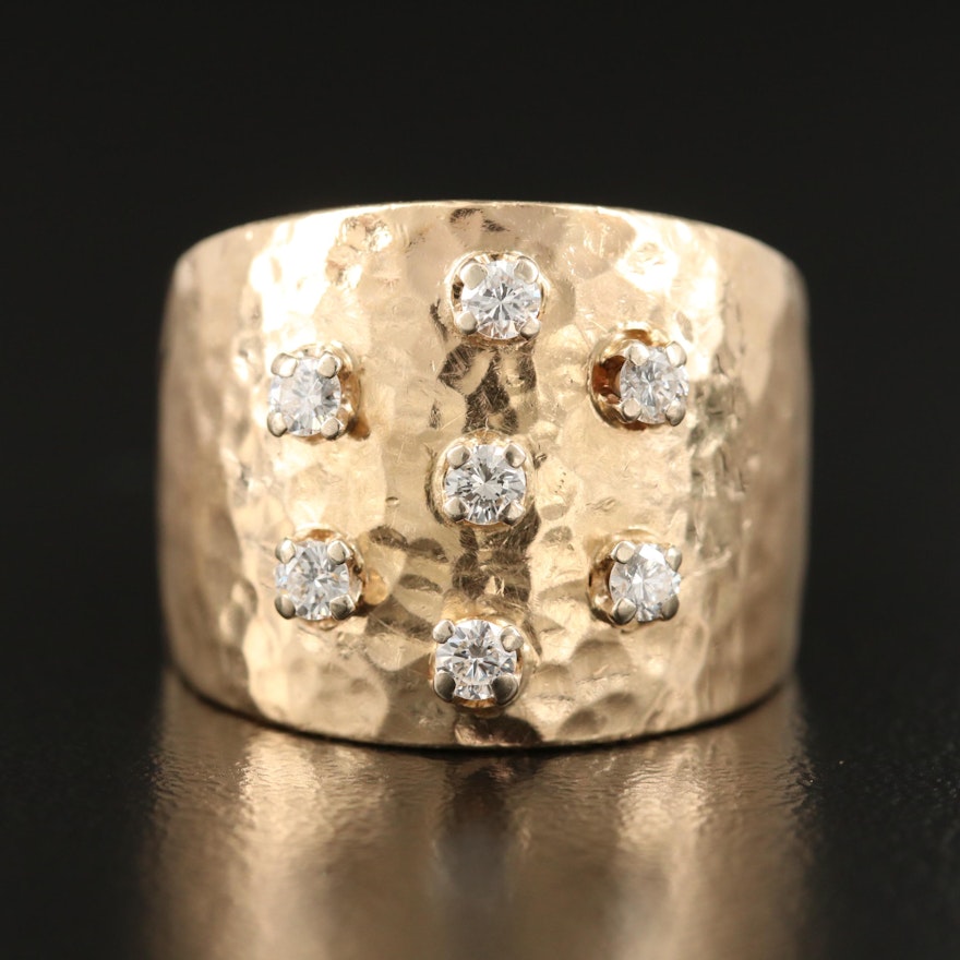 14K Diamond Hammered Ring