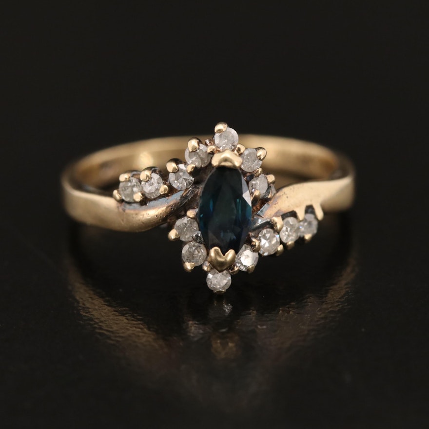 14K Sapphire and Diamond Bypass Style Ring