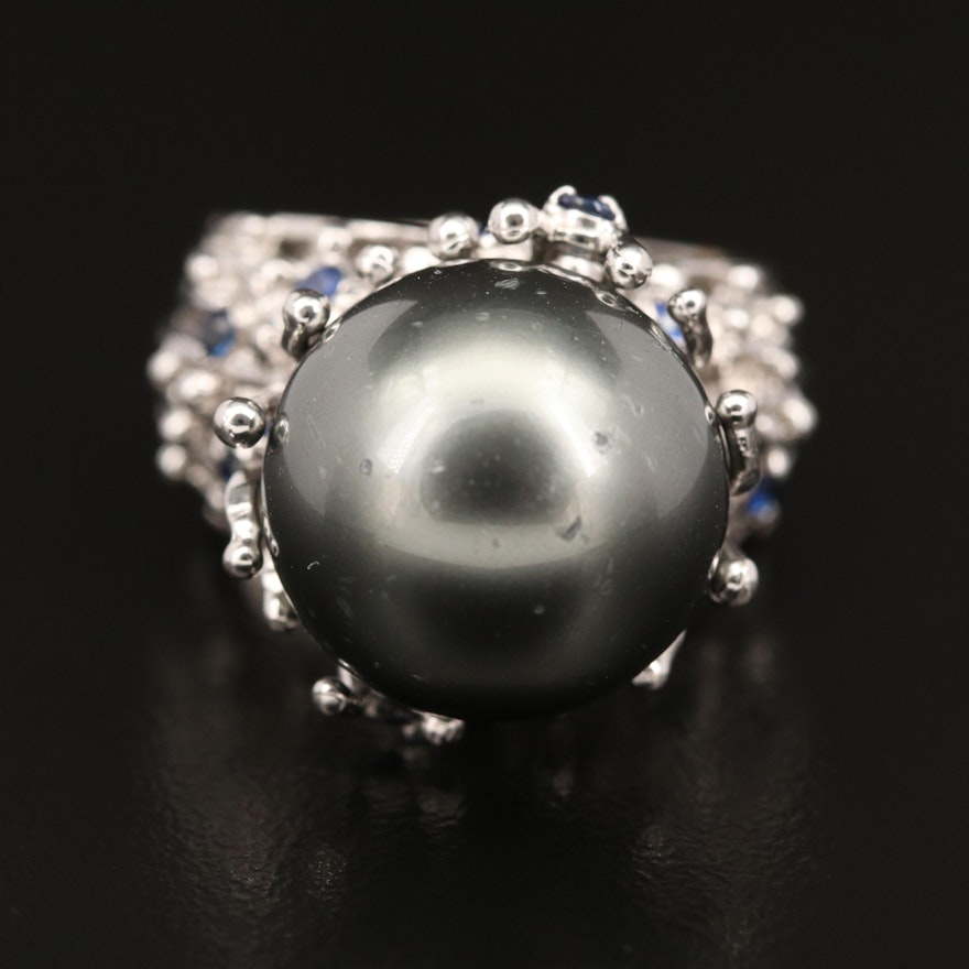 14K Pearl and Sapphire Ring