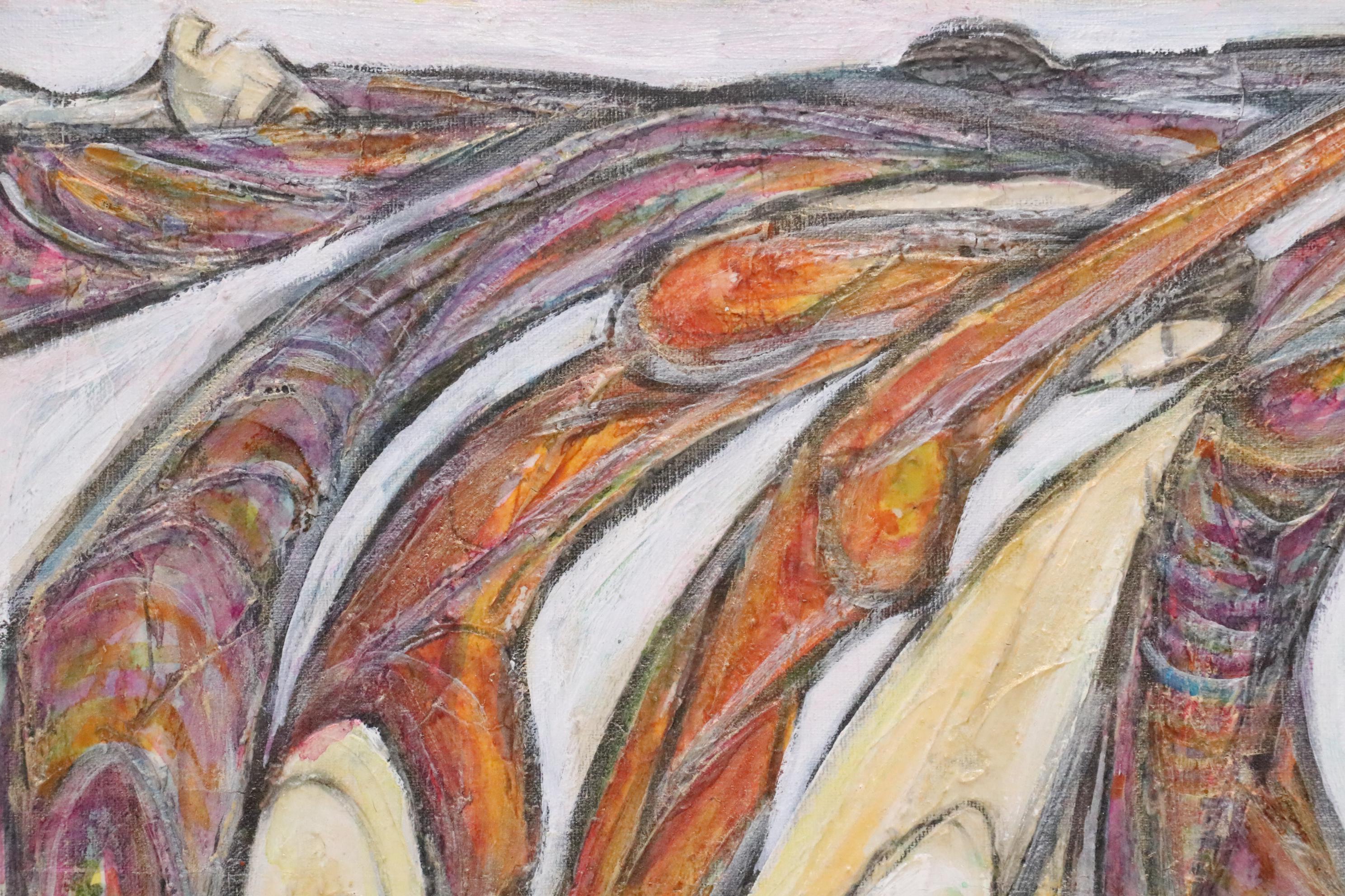 Moshe Katz Abstract Figural Mixed Media Painting, 1990