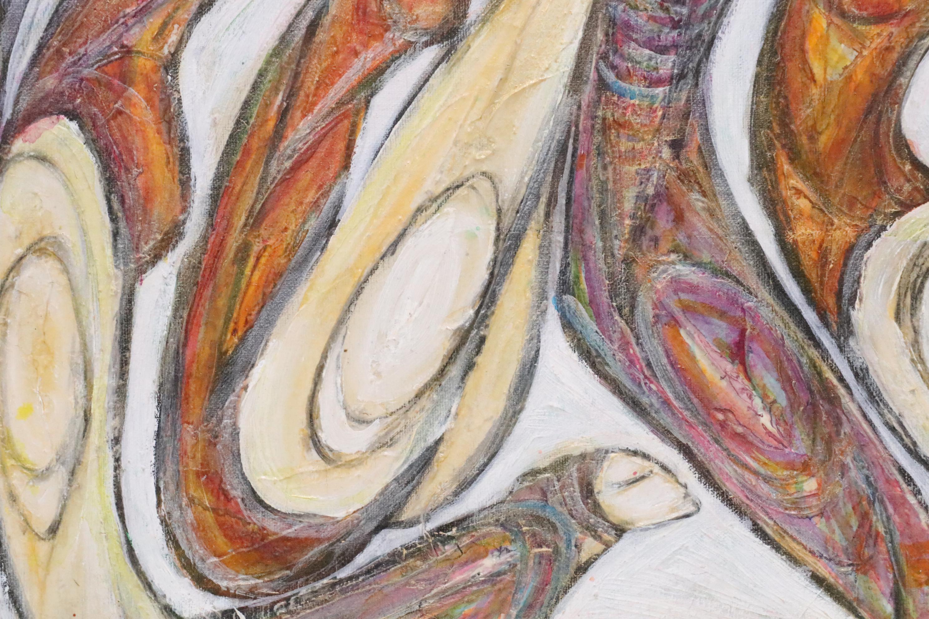 Moshe Katz Abstract Figural Mixed Media Painting, 1990