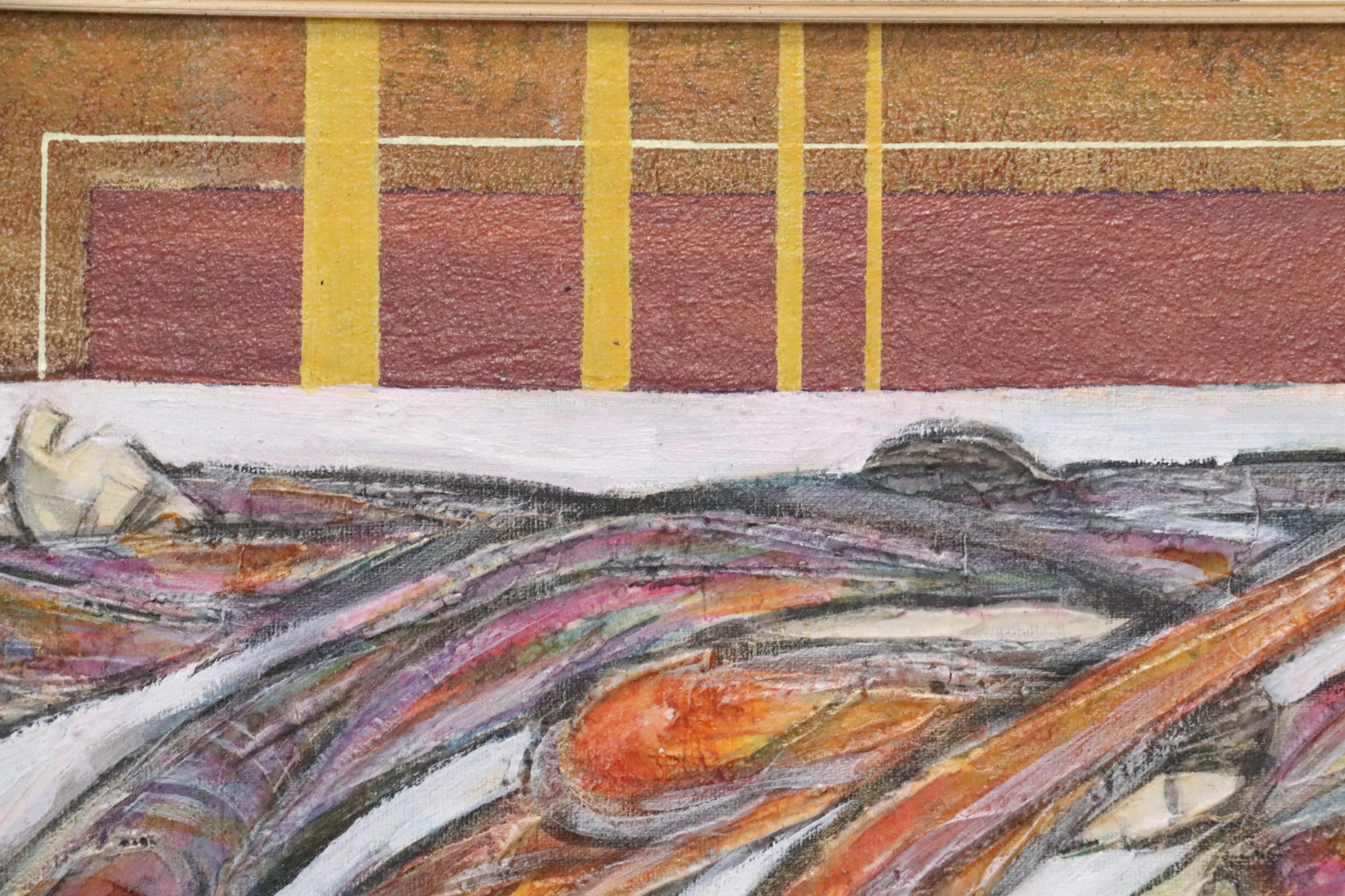 Moshe Katz Abstract Figural Mixed Media Painting, 1990