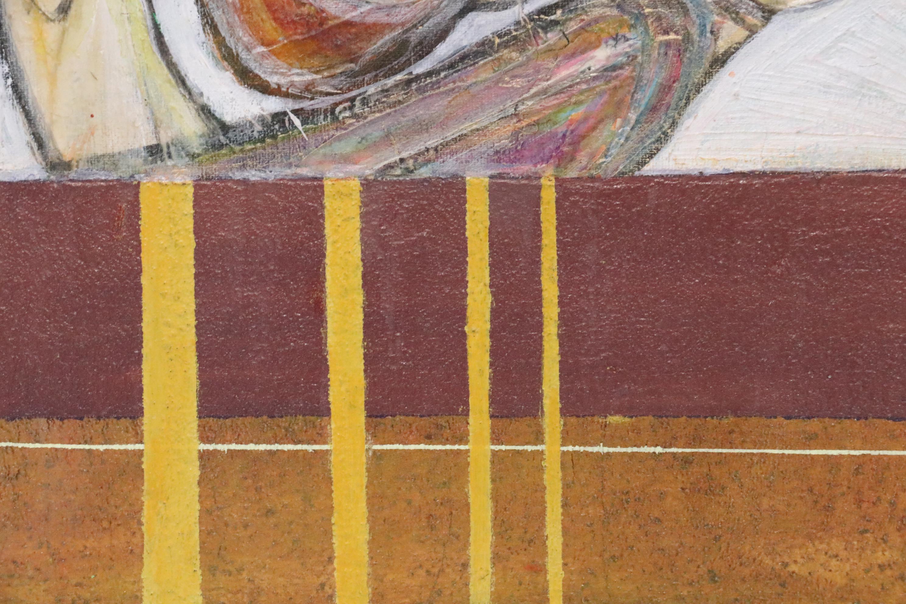 Moshe Katz Abstract Figural Mixed Media Painting, 1990