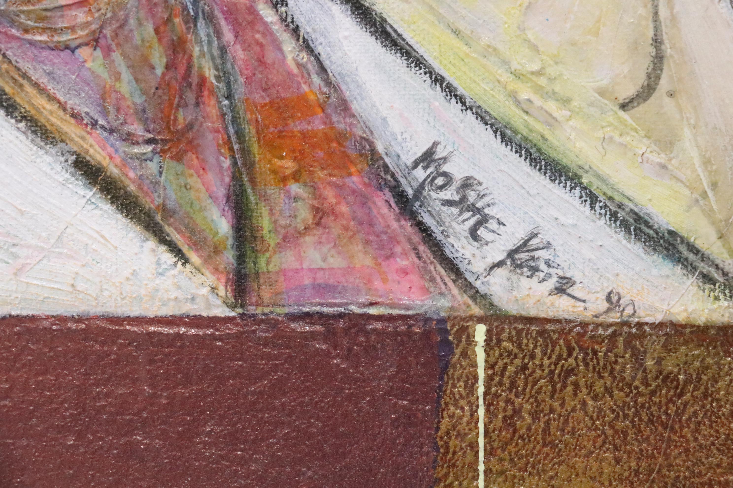 Moshe Katz Abstract Figural Mixed Media Painting, 1990