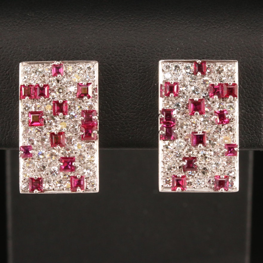 H. Stern 18K Pavé 3.12 CTW Diamond and Ruby Geometric Earrings