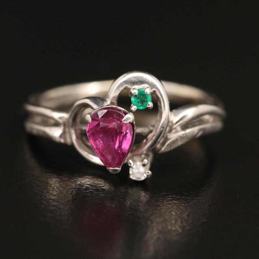 14K Ruby, Emerald and Diamond Ring