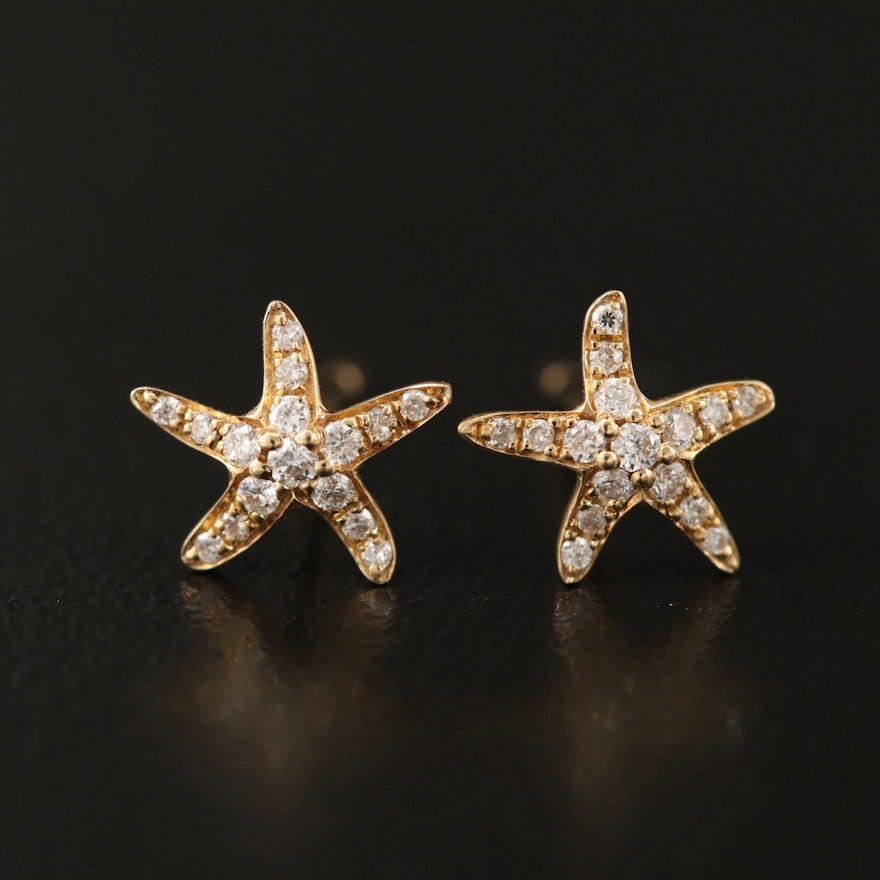 18K Diamond Starfish Stud Earrings