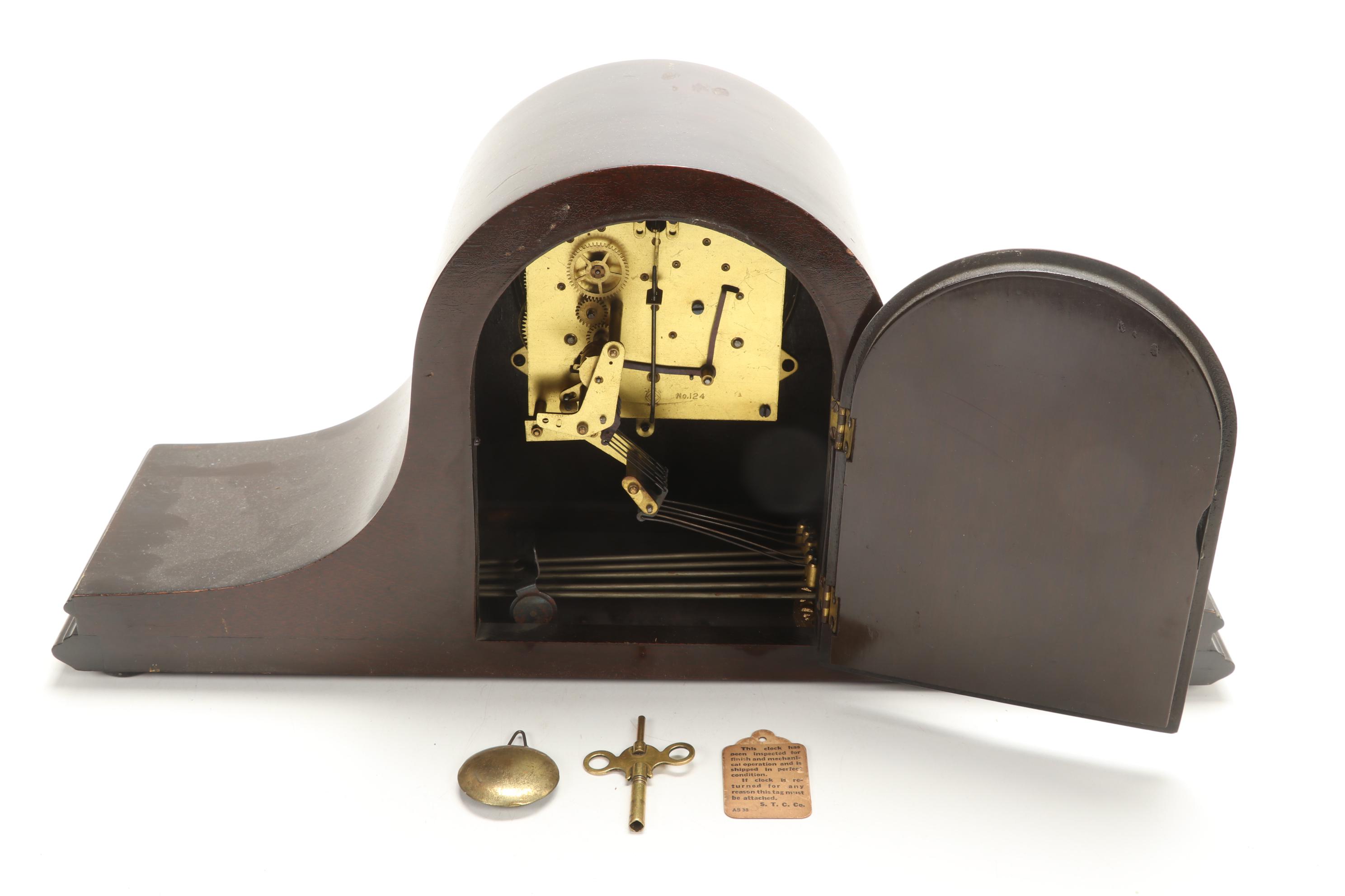 Seth Thomas No. 124 Mahogany Dome Top Mantel Clock, Mid 20th Century