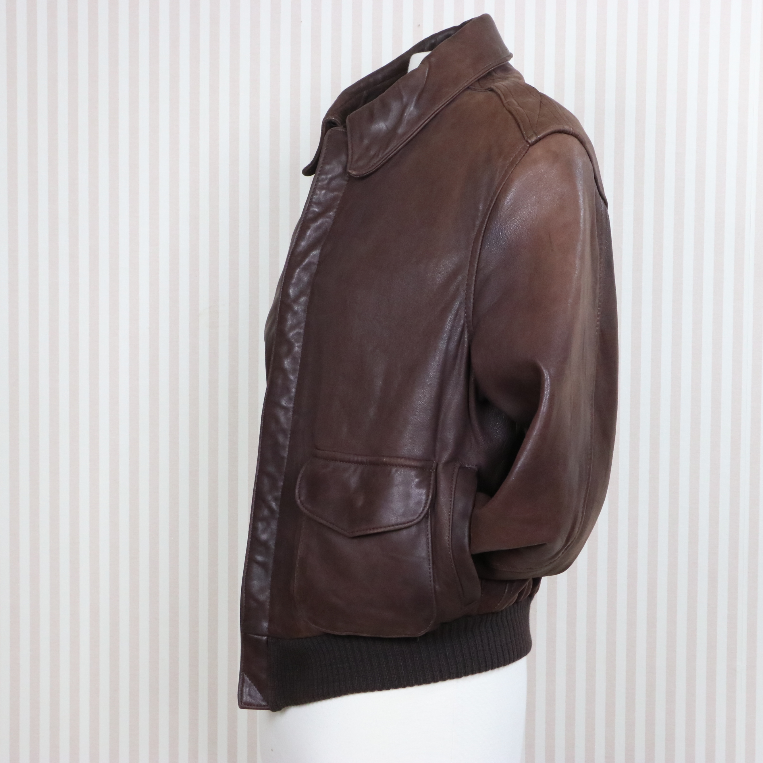 Men's Avirex Type A-2 Brown Leather Bomber Jacket