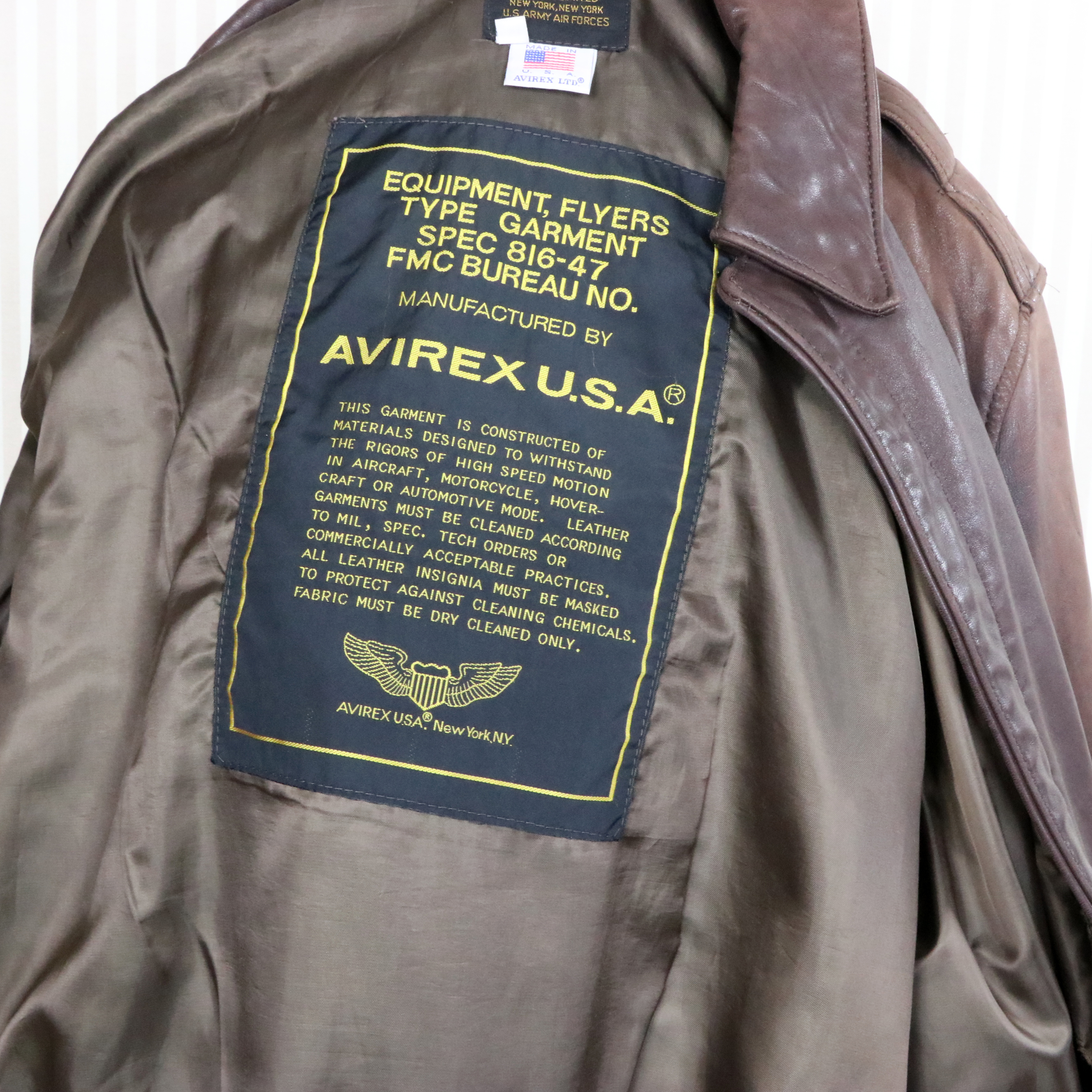 Men's Avirex Type A-2 Brown Leather Bomber Jacket