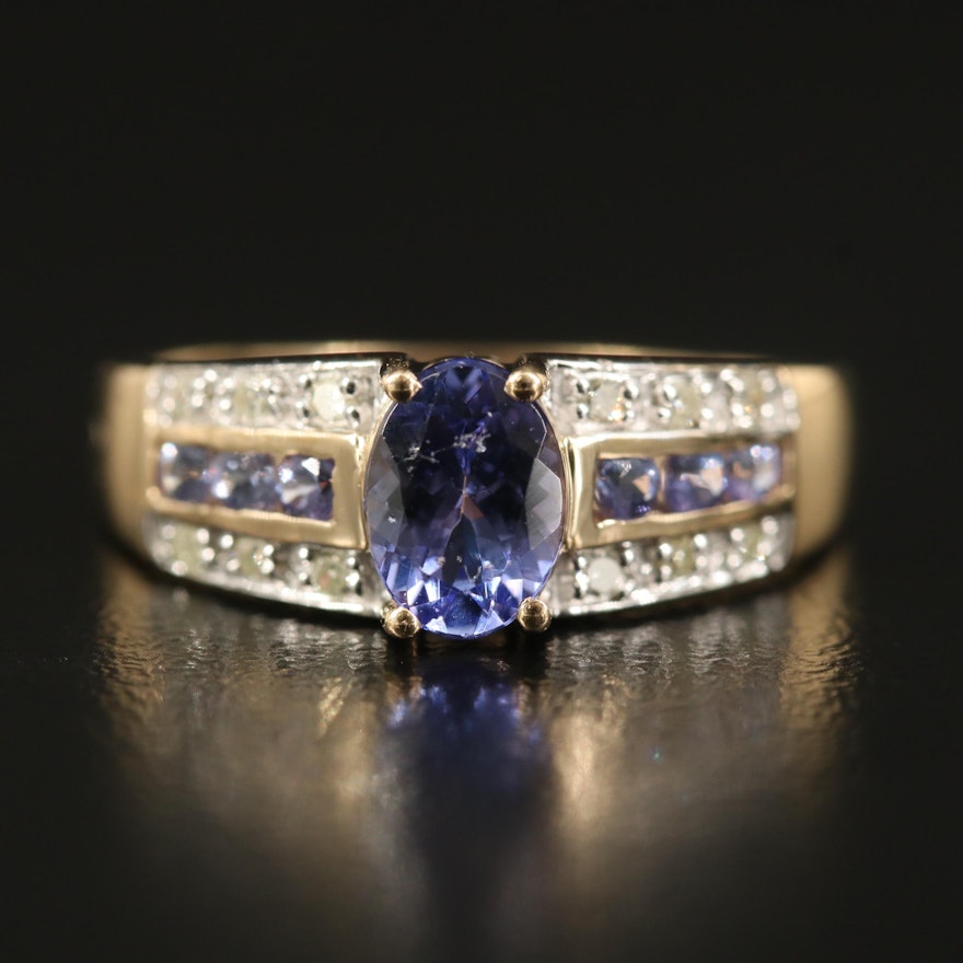 14K Tanzanite and Diamond Triple Row Ring